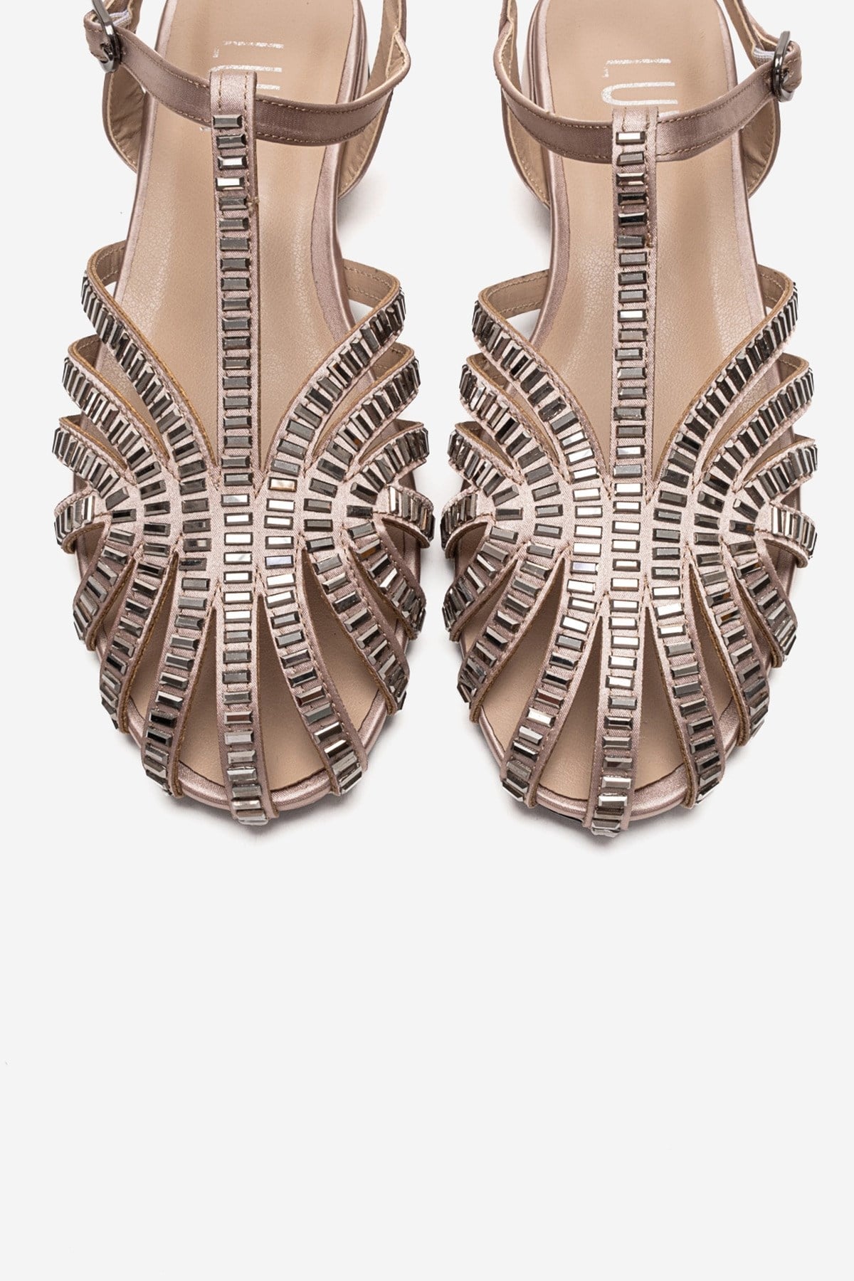 LAVINA - Taupe Genuine Leather Sandal – side view showing satin, leather, Vowalisse
