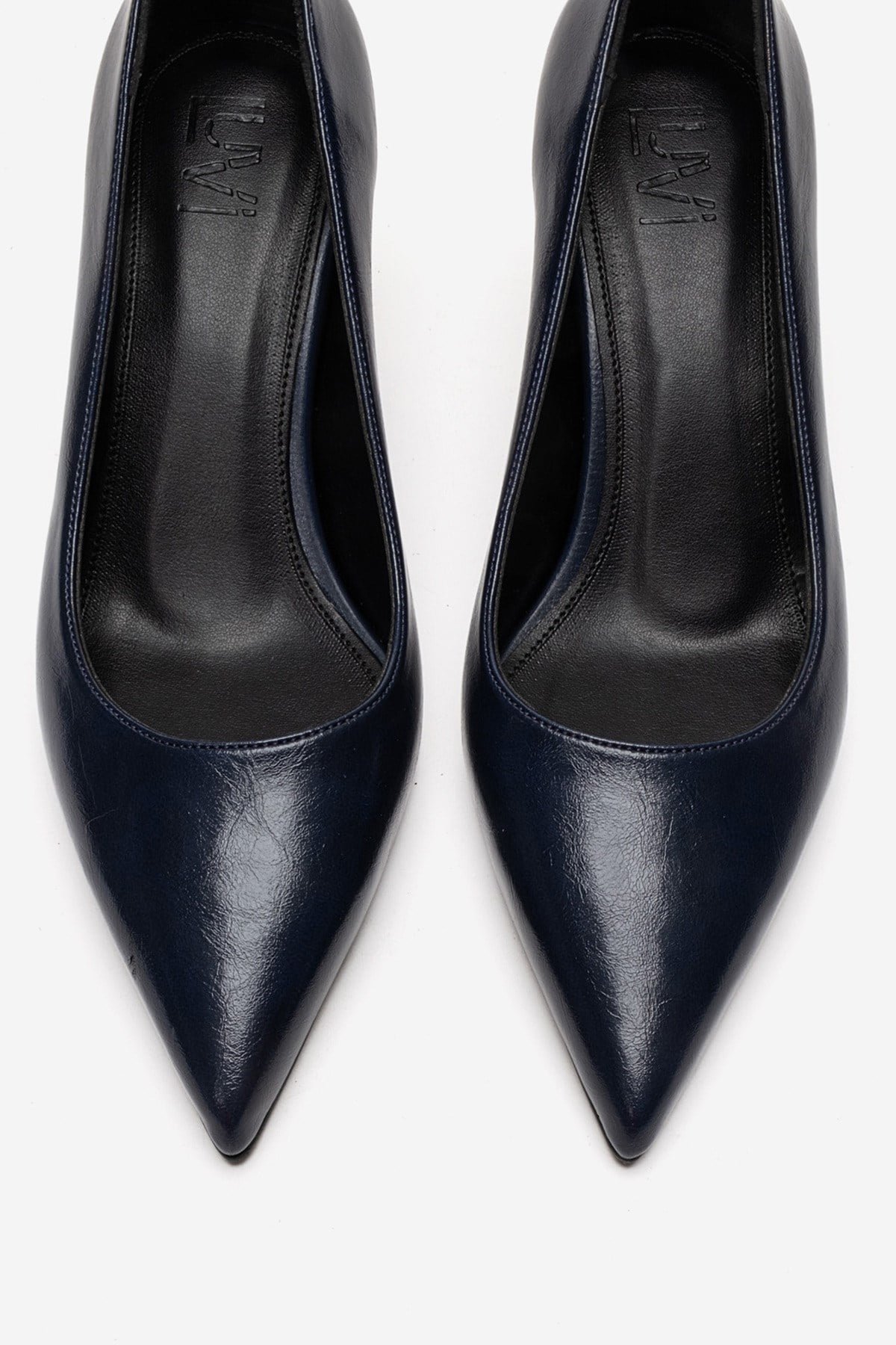 VELMIRA - Navy Genuine Leather Stiletto Pump – side view showing leather, Vowalisse