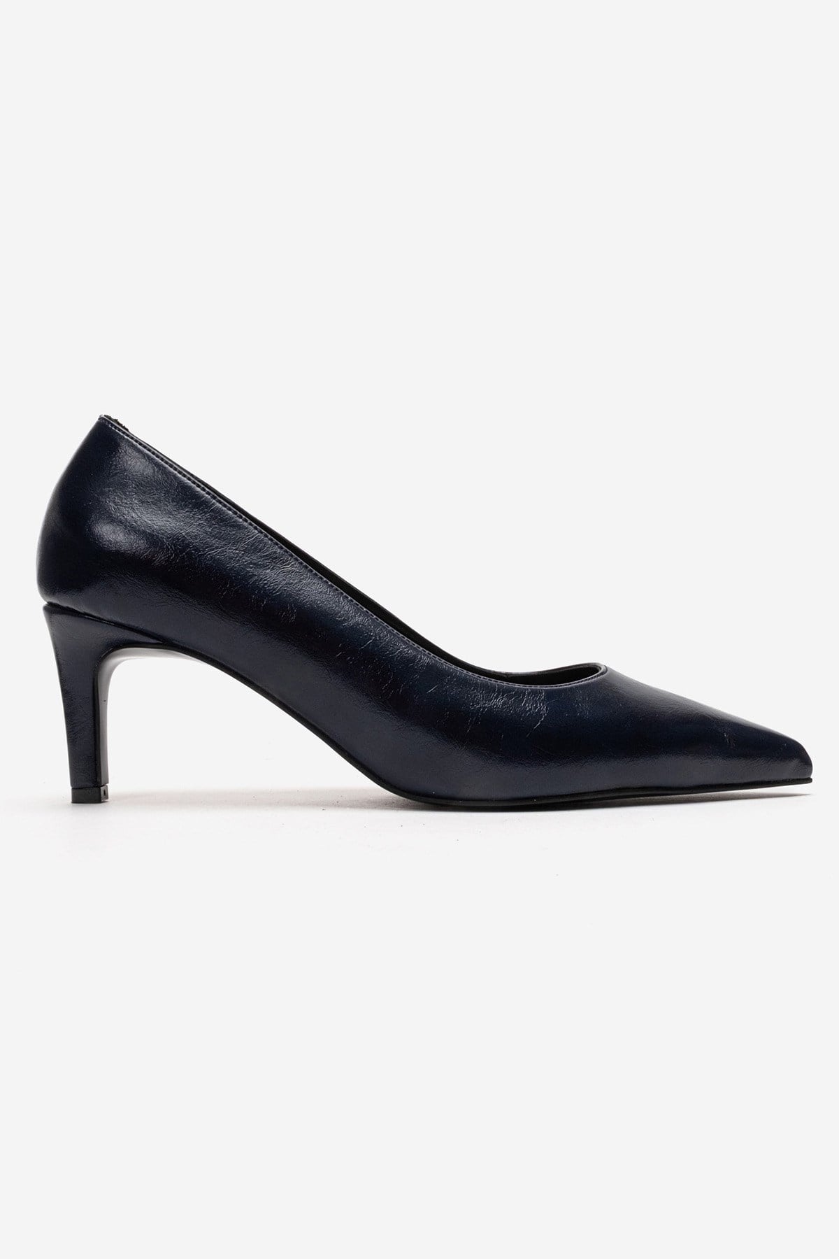 VELMIRA - Navy Genuine Leather Stiletto Pump – heel view showing leather, Vowalisse