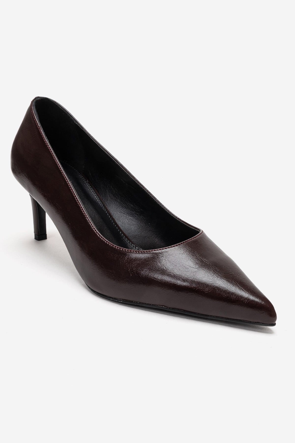 VELMIRA - Burgundy Stiletto Pump – detail view showing leather, Vowalisse