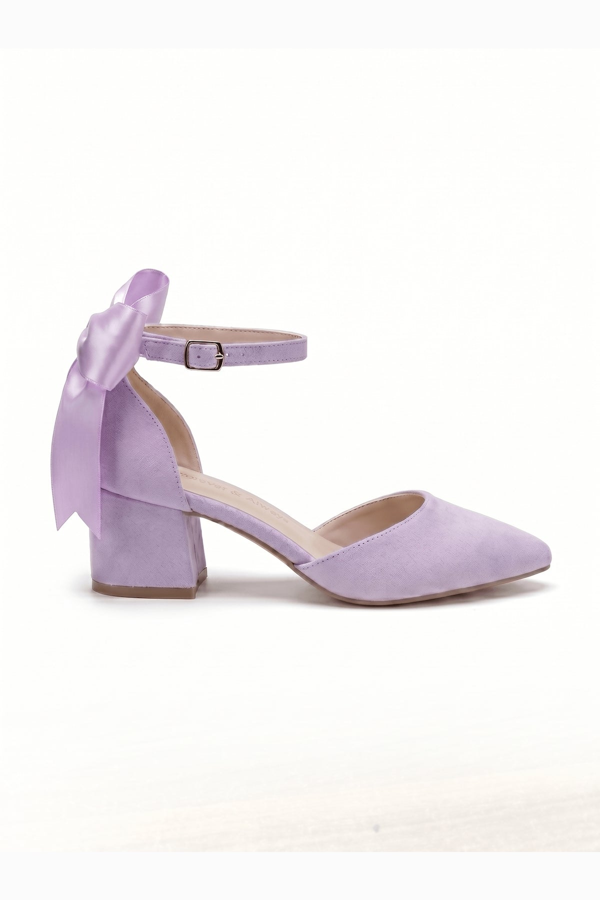 Arielle Lilac Suede Bow Ankle Strap Block Heel Sandal – side view showing bow, suede, red, Vowalisse