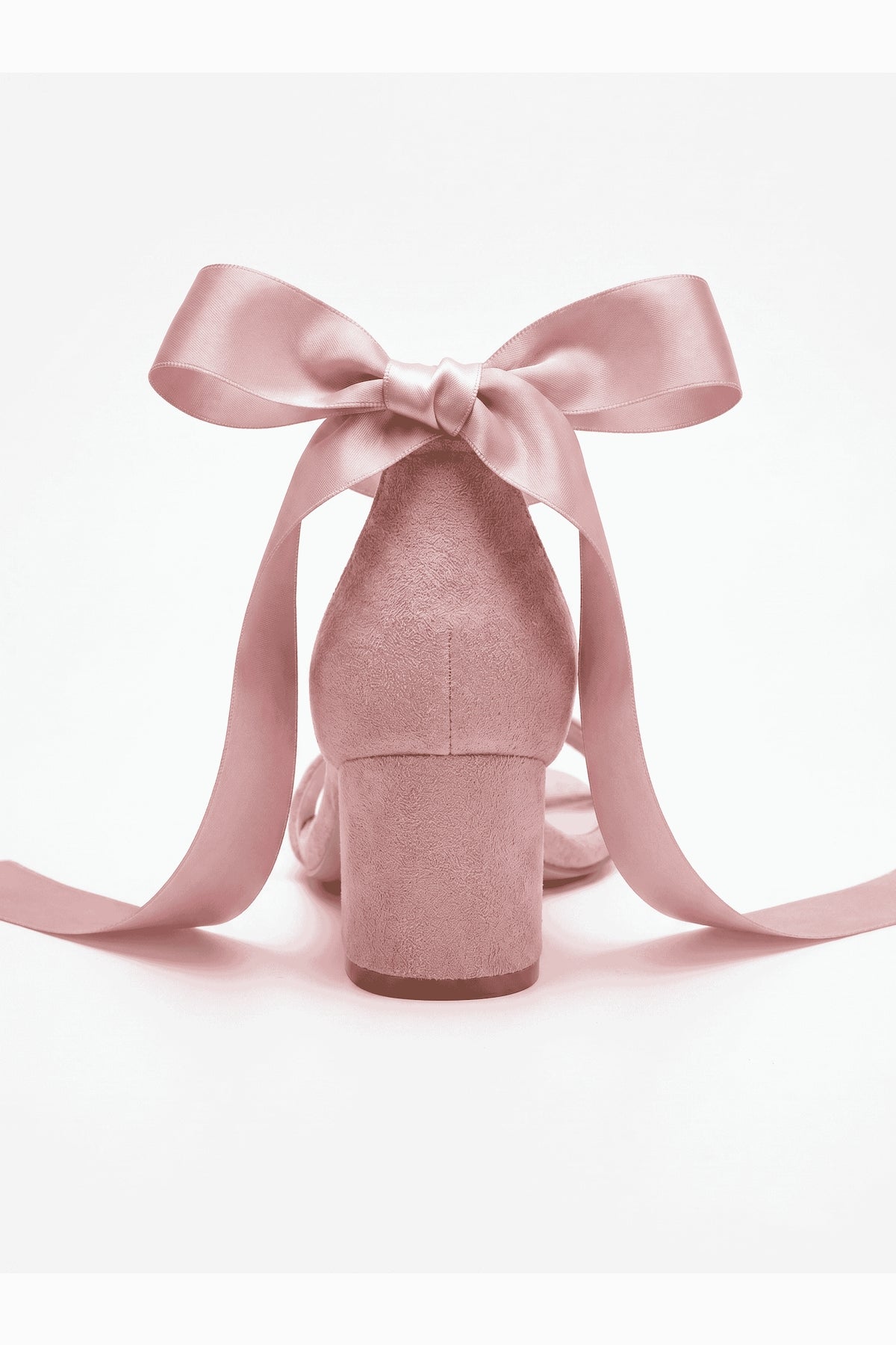 Rova Dusty Pink Suede Satin Bow Block Heel Sandal – detail view showing bow, satin, suede, Vowalisse