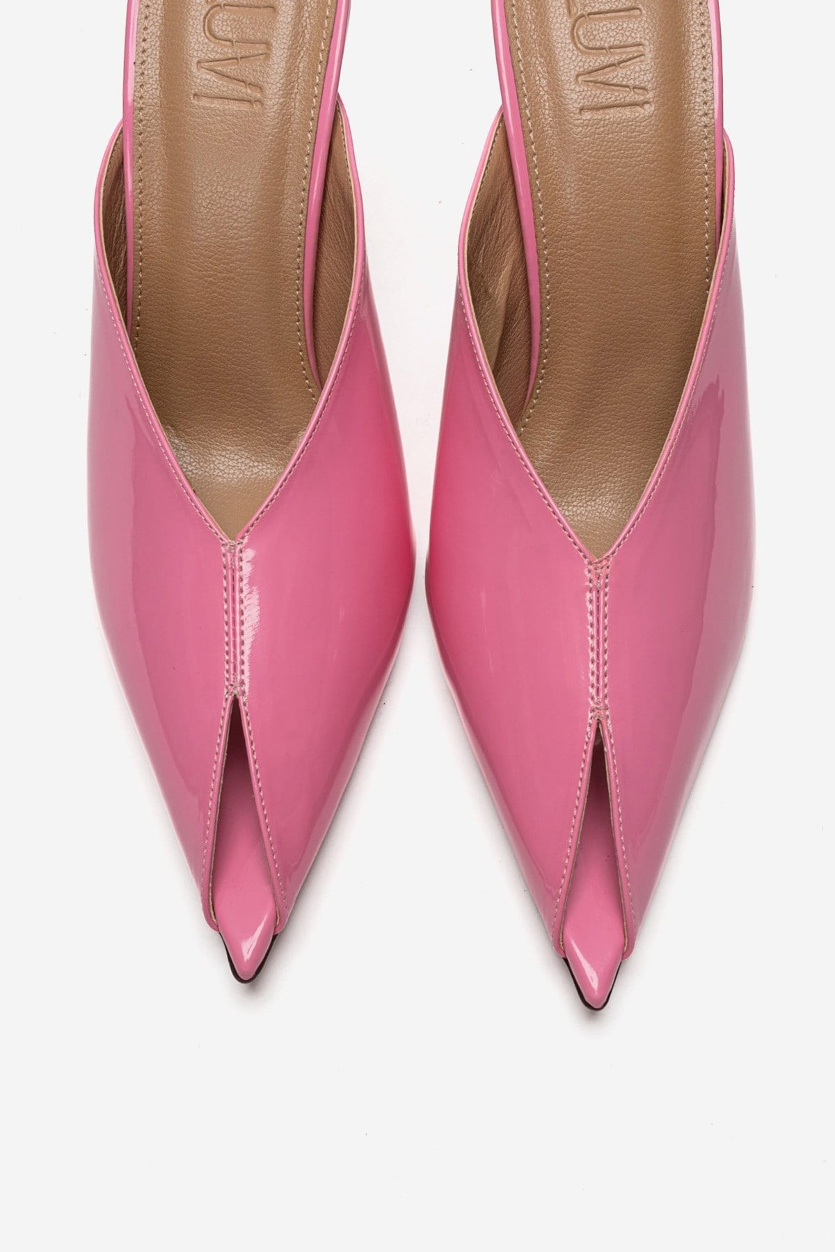 Mirena - Pink Genuine Leather Stiletto Mule – side view showing leather, pink, Vowalisse