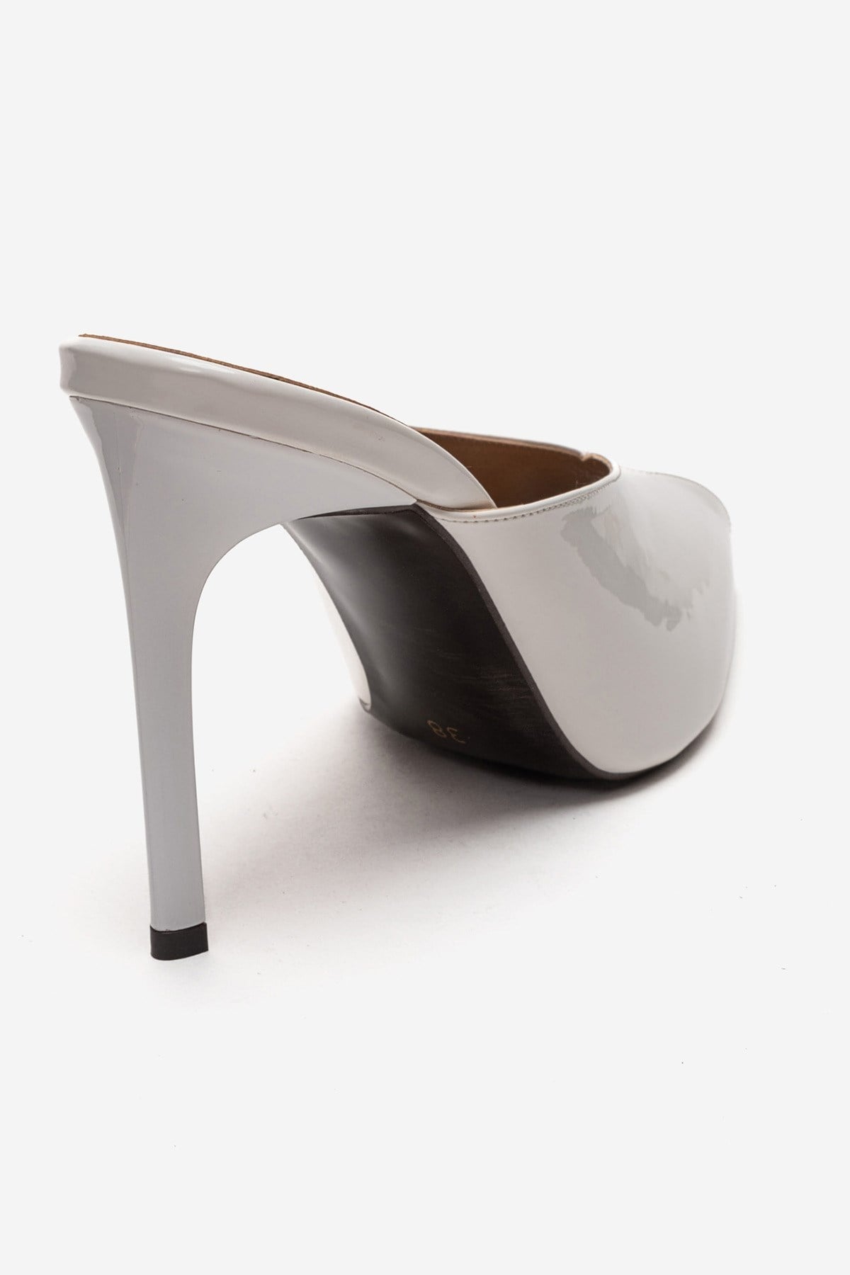 Mirena - White Genuine Leather Stiletto Mule – back view showing leather, white, Vowalisse