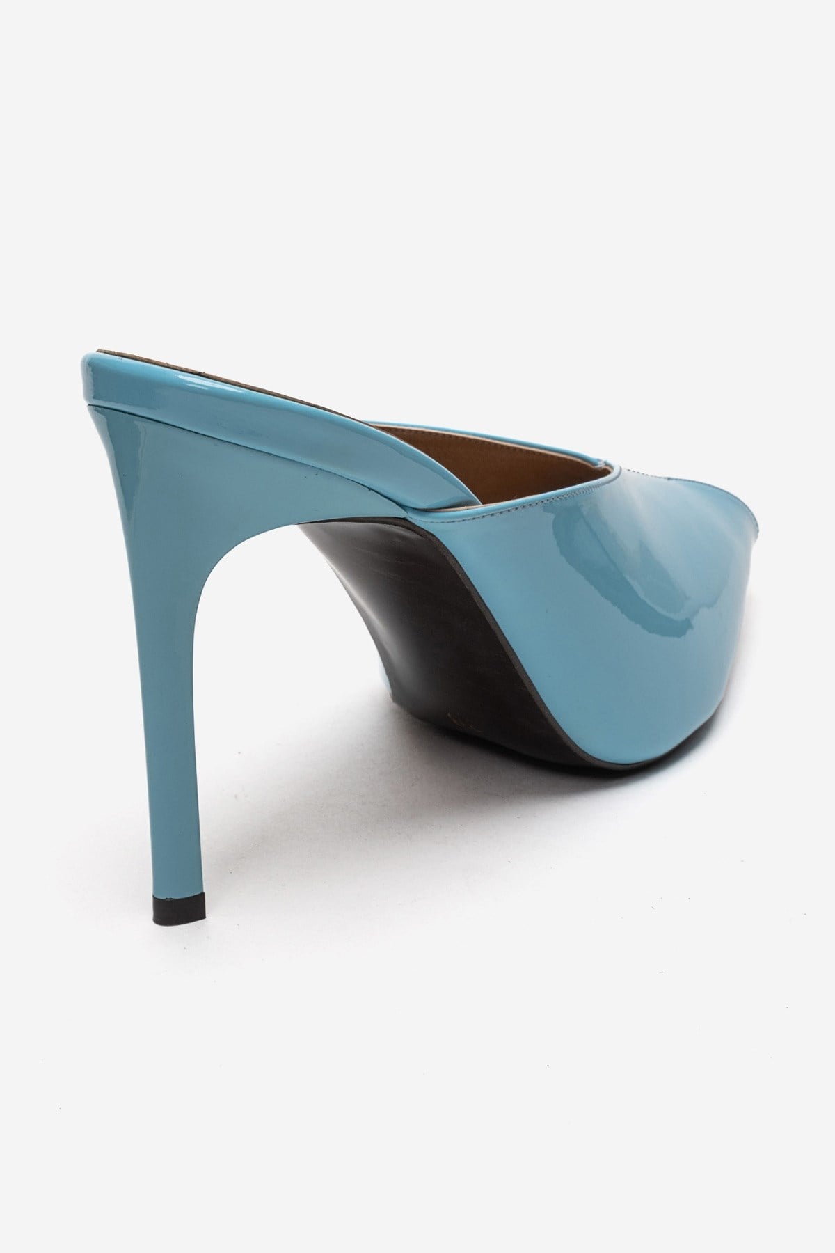 Mirena - Blue Genuine Leather Stiletto Mule – back view showing leather, blue, Vowalisse