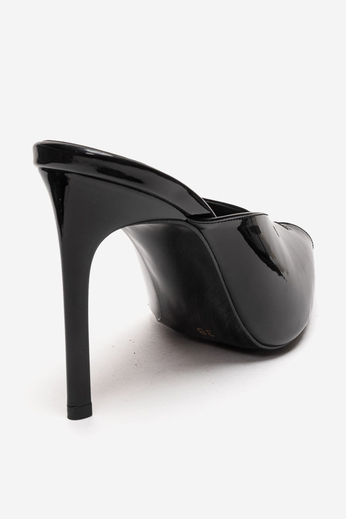 Mirena - Black Genuine Leather Stiletto Mule – back view showing leather, black, Vowalisse