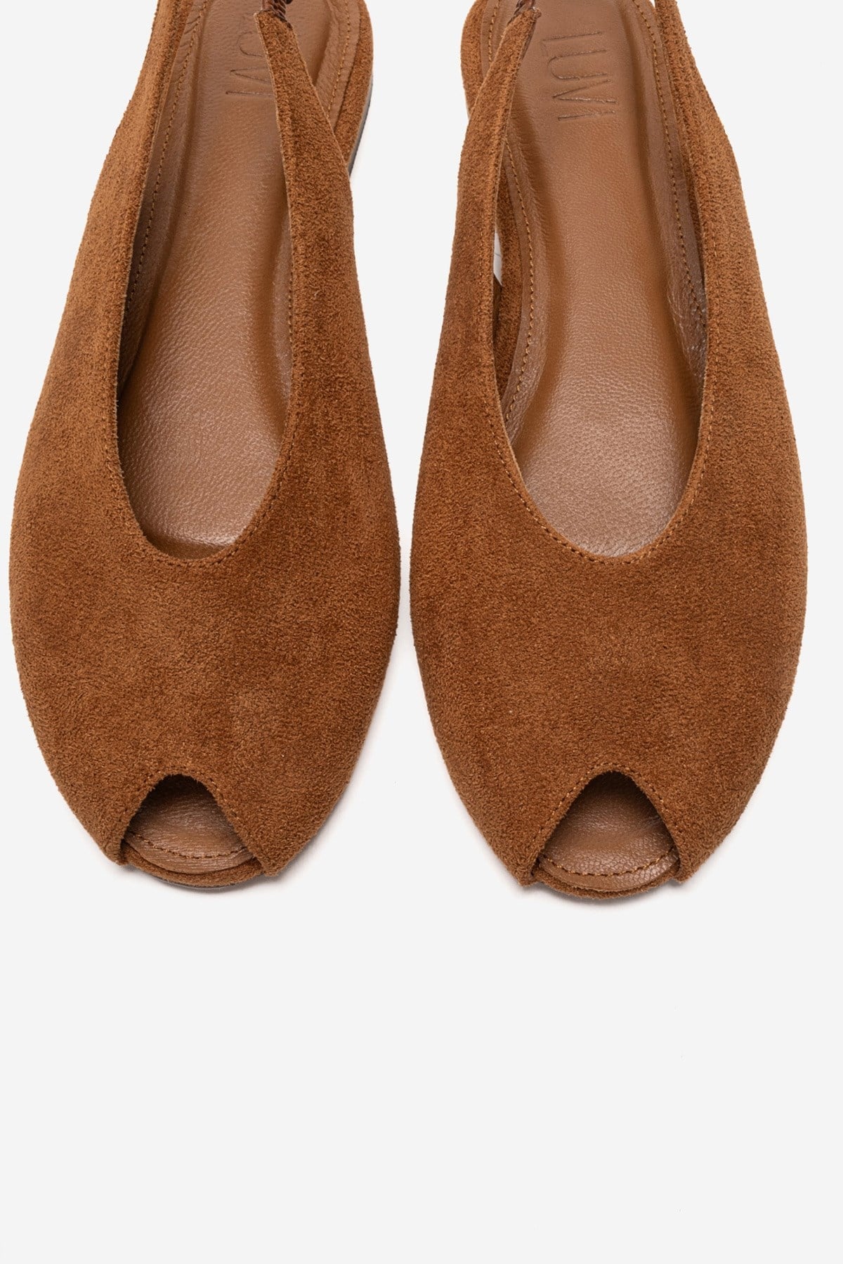 SERINA - Camel Genuine Leather Sandal – side view showing leather, suede, Vowalisse