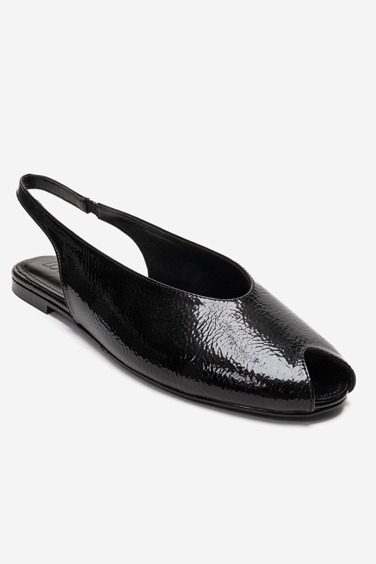 SERINA - Black Genuine Leather Sandal – detail view showing leather, black, red, Vowalisse