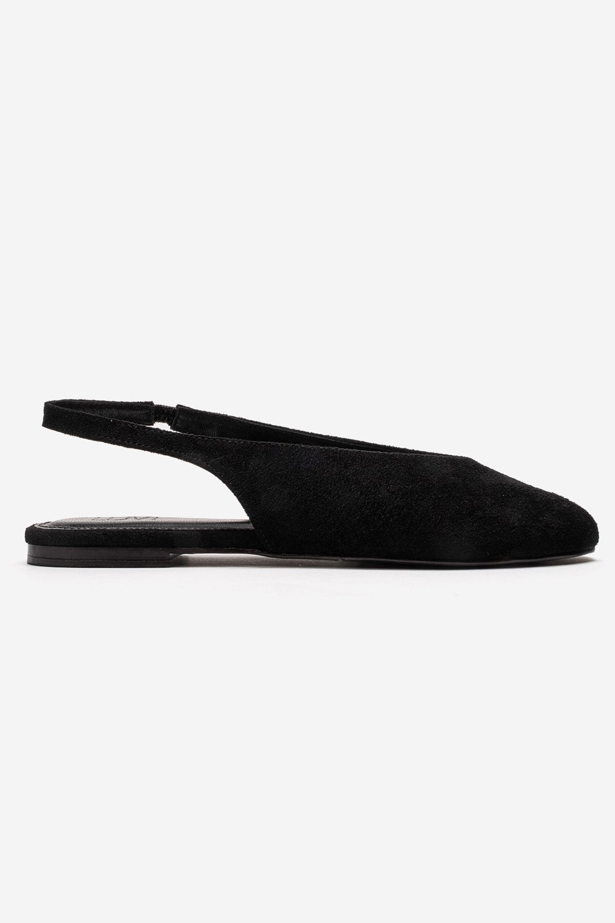 SERINA - Black Genuine Leather Sandal – heel view showing leather, suede, black, Vowalisse