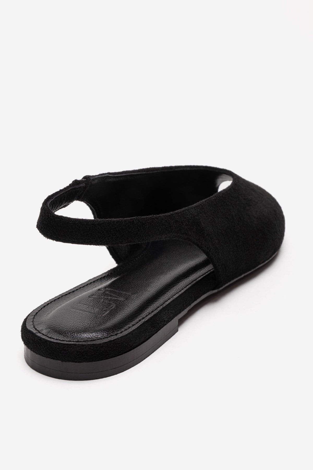 SERINA - Black Genuine Leather Sandal – back view showing leather, suede, black, Vowalisse