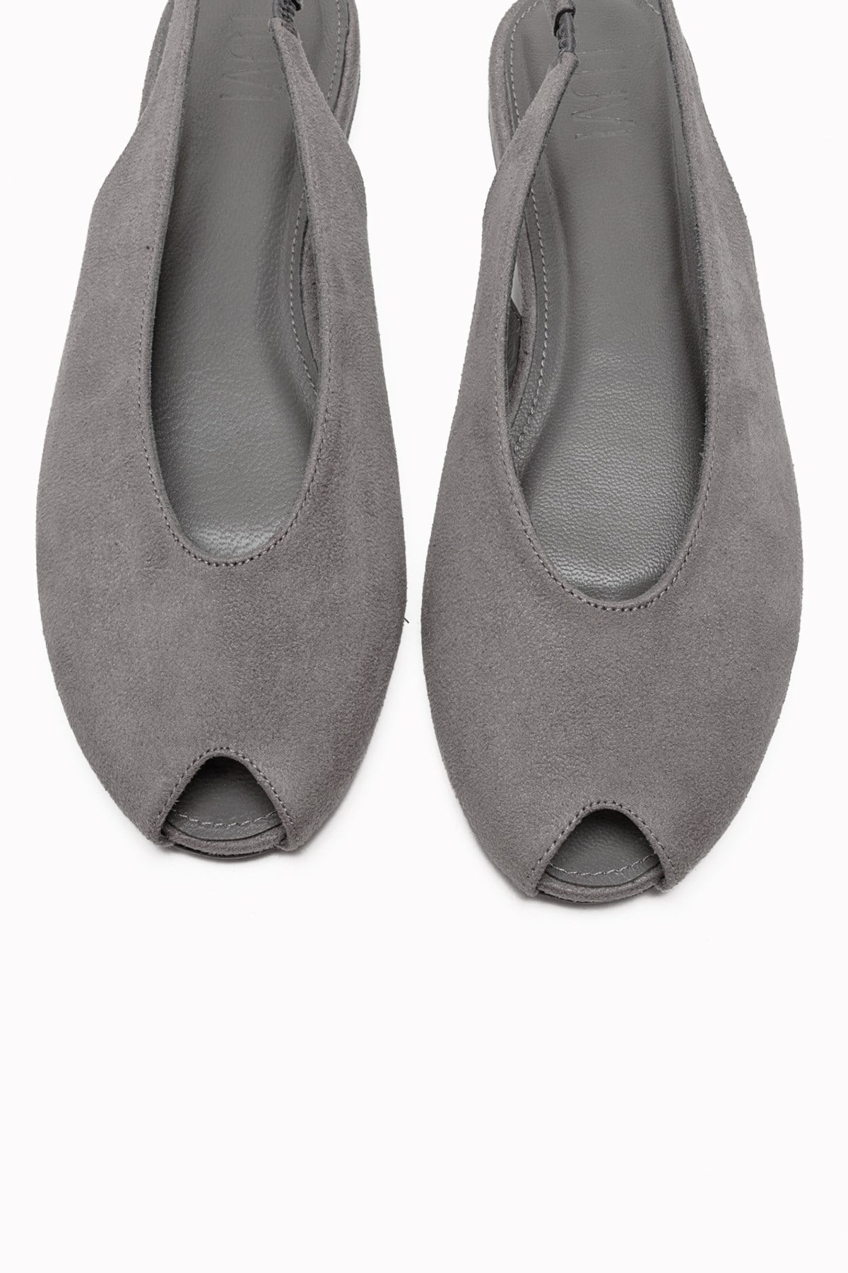SERINA - Grey Genuine Leather Open Front Slingback Sandal – side view showing leather, suede, Vowalisse