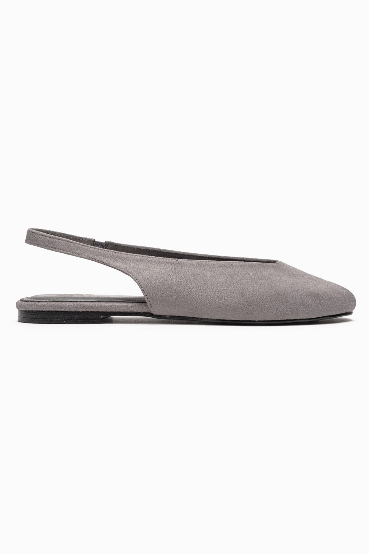SERINA - Grey Genuine Leather Open Front Slingback Sandal – heel view showing leather, suede, Vowalisse