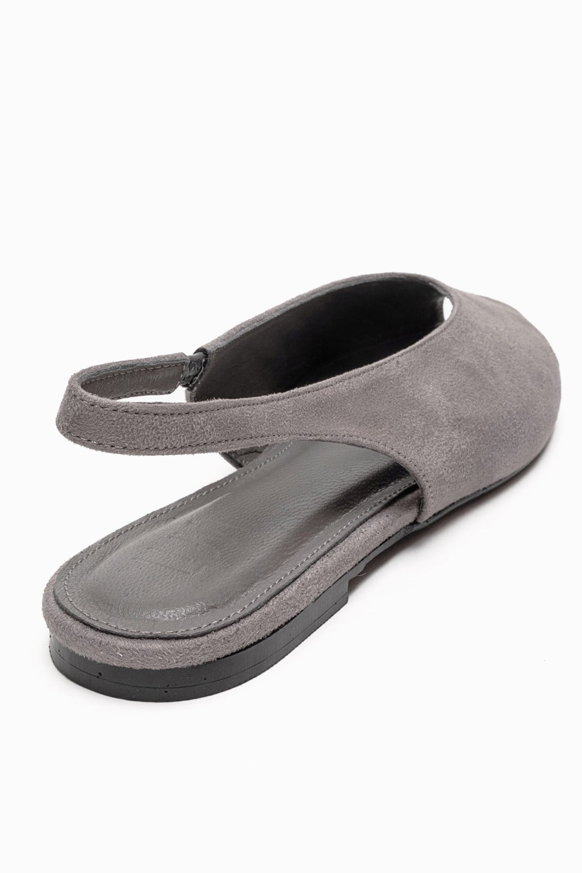 SERINA - Grey Genuine Leather Open Front Slingback Sandal – back view showing leather, suede, Vowalisse