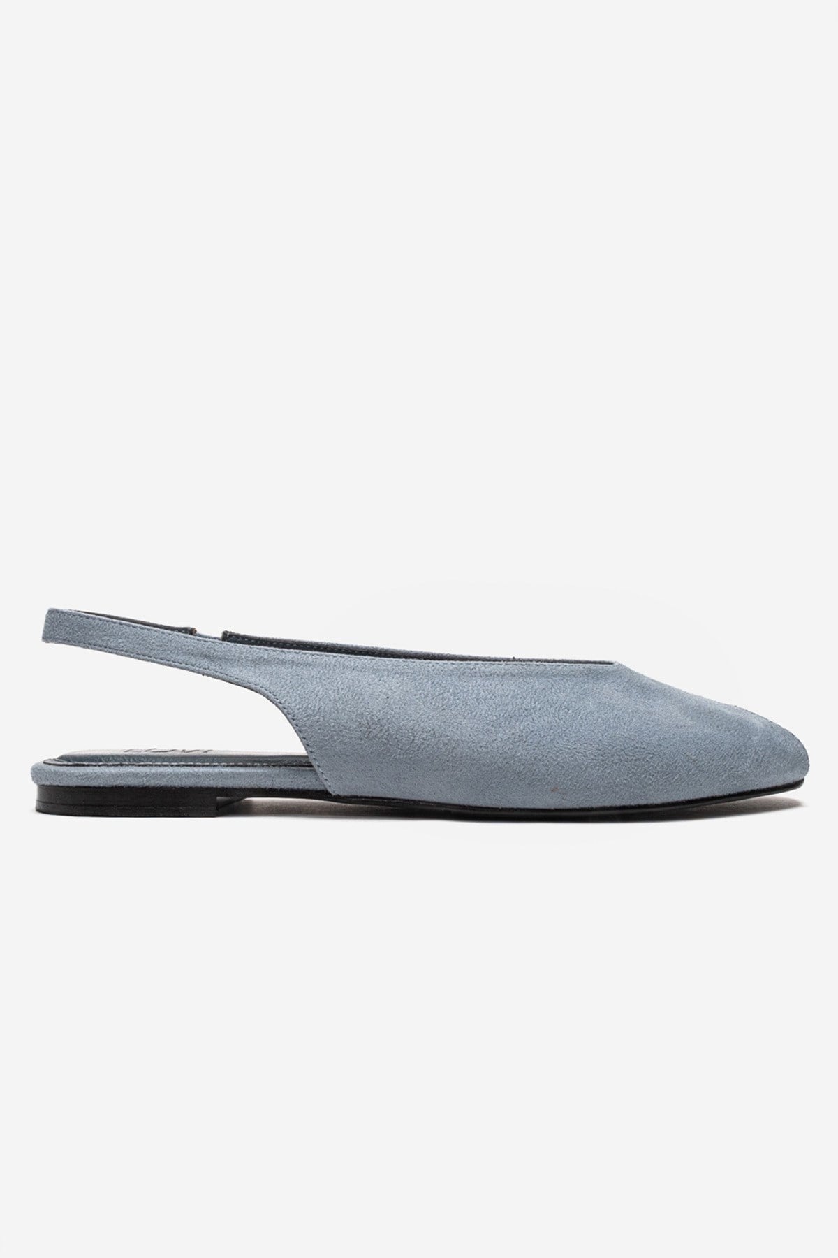 SERINA - Baby Blue Genuine Leather Open Front Slingback Sandal – heel view showing leather, suede, blue, Vowalisse