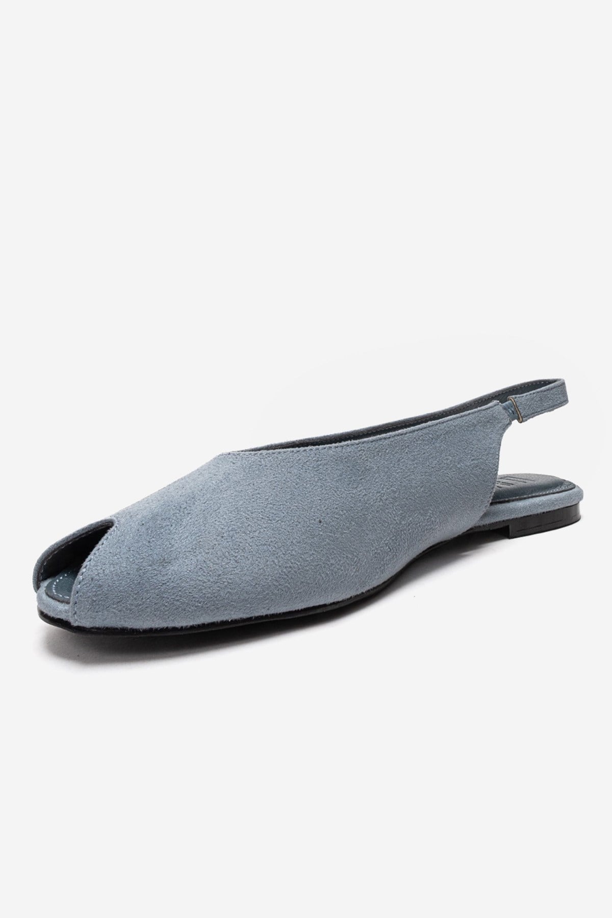 SERINA - Baby Blue Genuine Leather Open Front Slingback Sandal – top view showing leather, suede, blue, Vowalisse