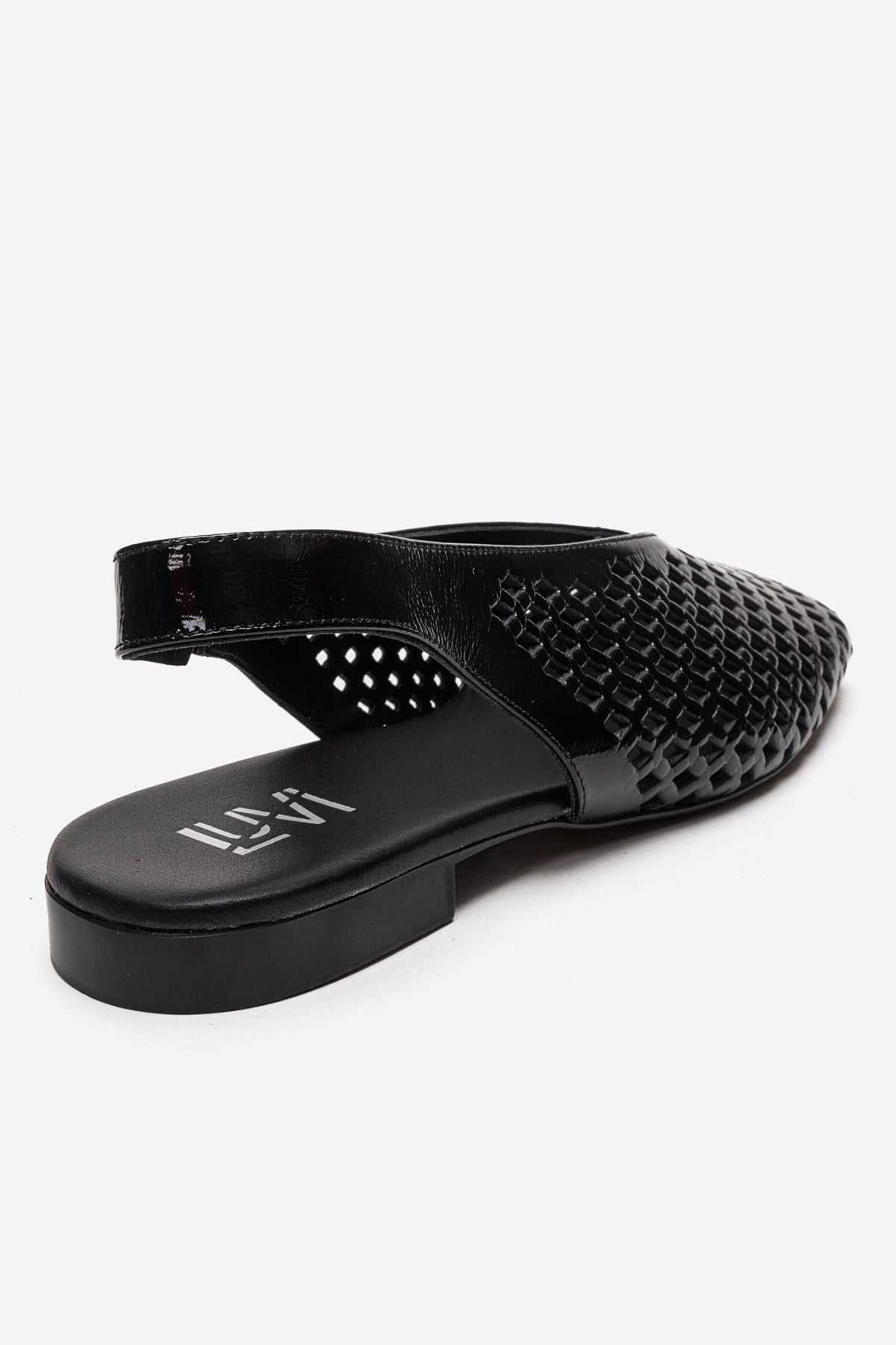 DELIZIA - Black Genuine Leather Closed Front Laser-Cut Sandal – back view showing leather, black, Vowalisse
