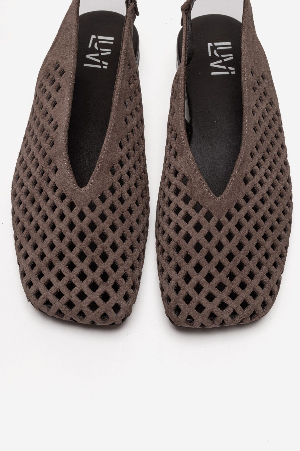 DELIZIA - Taupe Genuine Leather Closed Front Laser-Cut Sandal – side view showing leather, suede, Vowalisse
