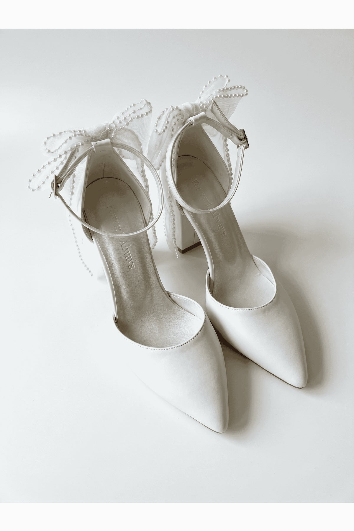 Elvienne Pointed Toe Bow Detail Block Heel Bridal Sandals – back view showing bow, ivory, red, Vowalisse