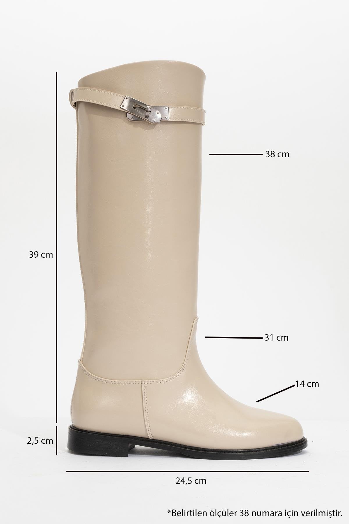 Yoko Beige Riding Boot – heel view showing leather, Vowalisse