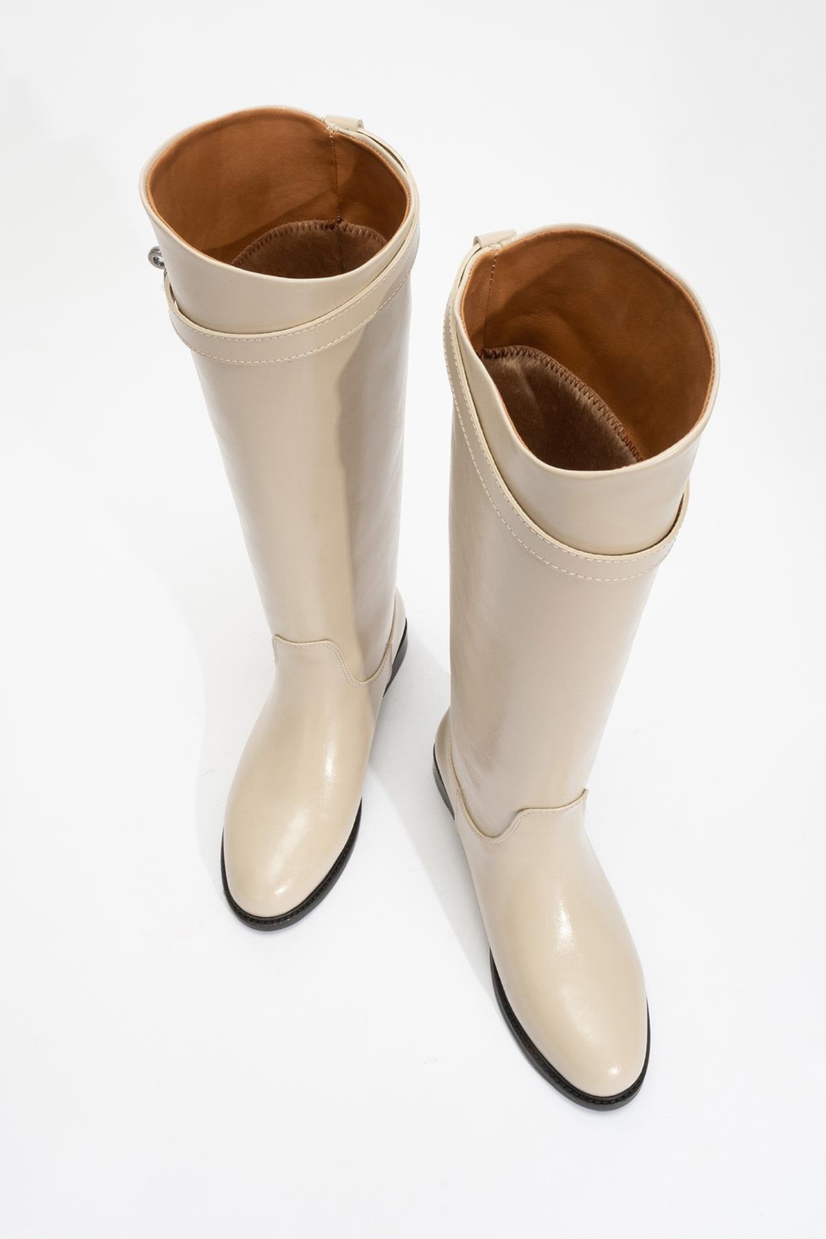 Yoko Beige Riding Boot – back view showing leather, Vowalisse
