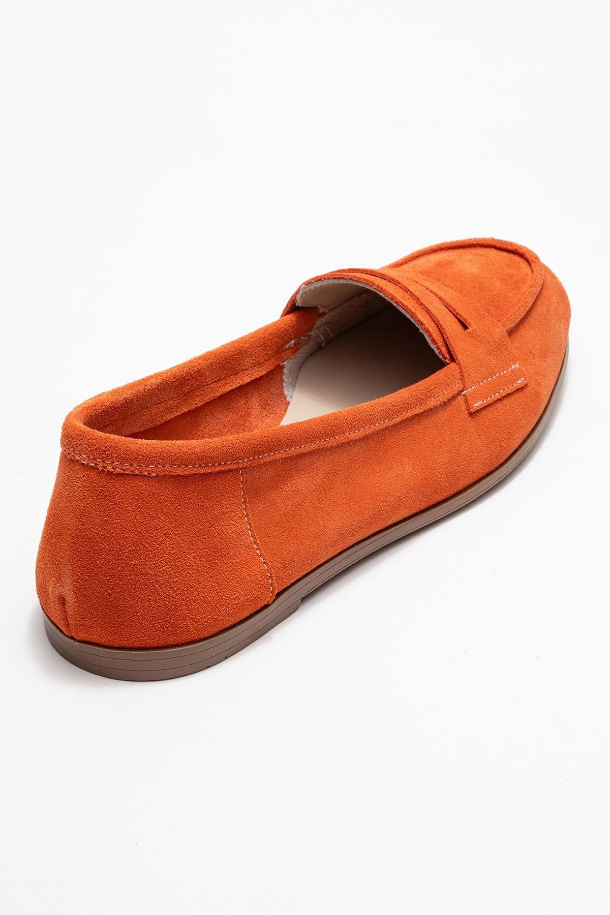 F02 - Orange Genuine Leather Loafer – back view showing leather, Vowalisse
