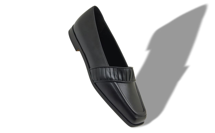 Amelie Rose Black Pleat Detail Loafers