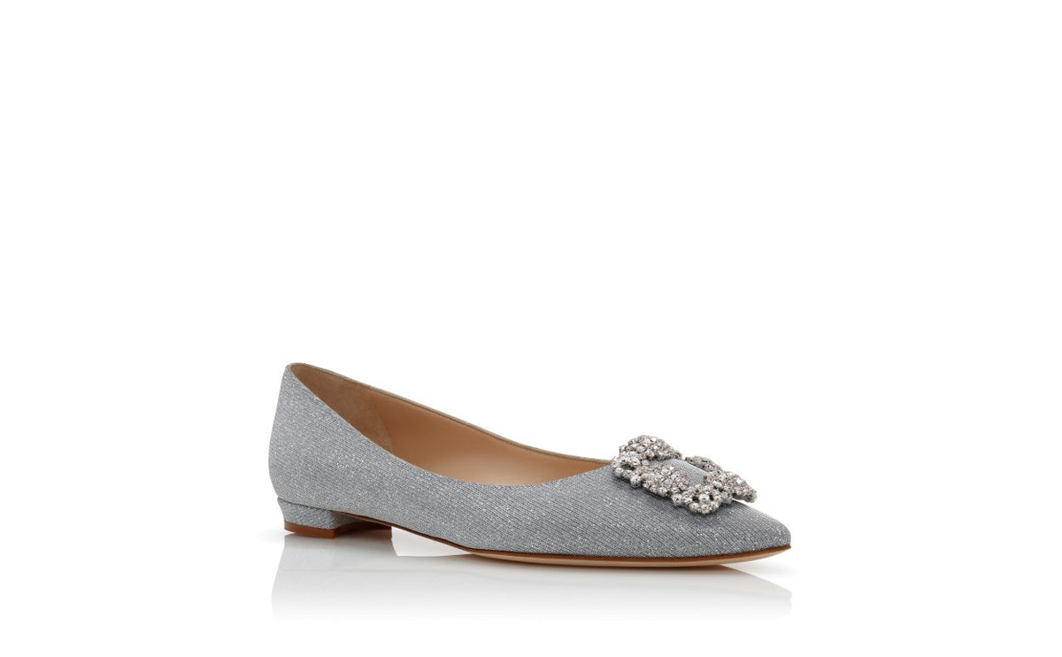 Seraphina Dawn Silver Jewel Buckle Pumps – top view showing silver jewel buckle, crystal buckle, almond toe, Vowalisse