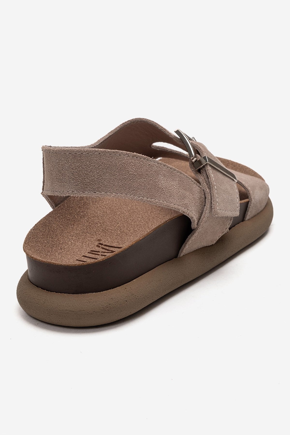 JALVEN - Taupe Genuine Leather Sandal – back view showing leather, suede, Vowalisse