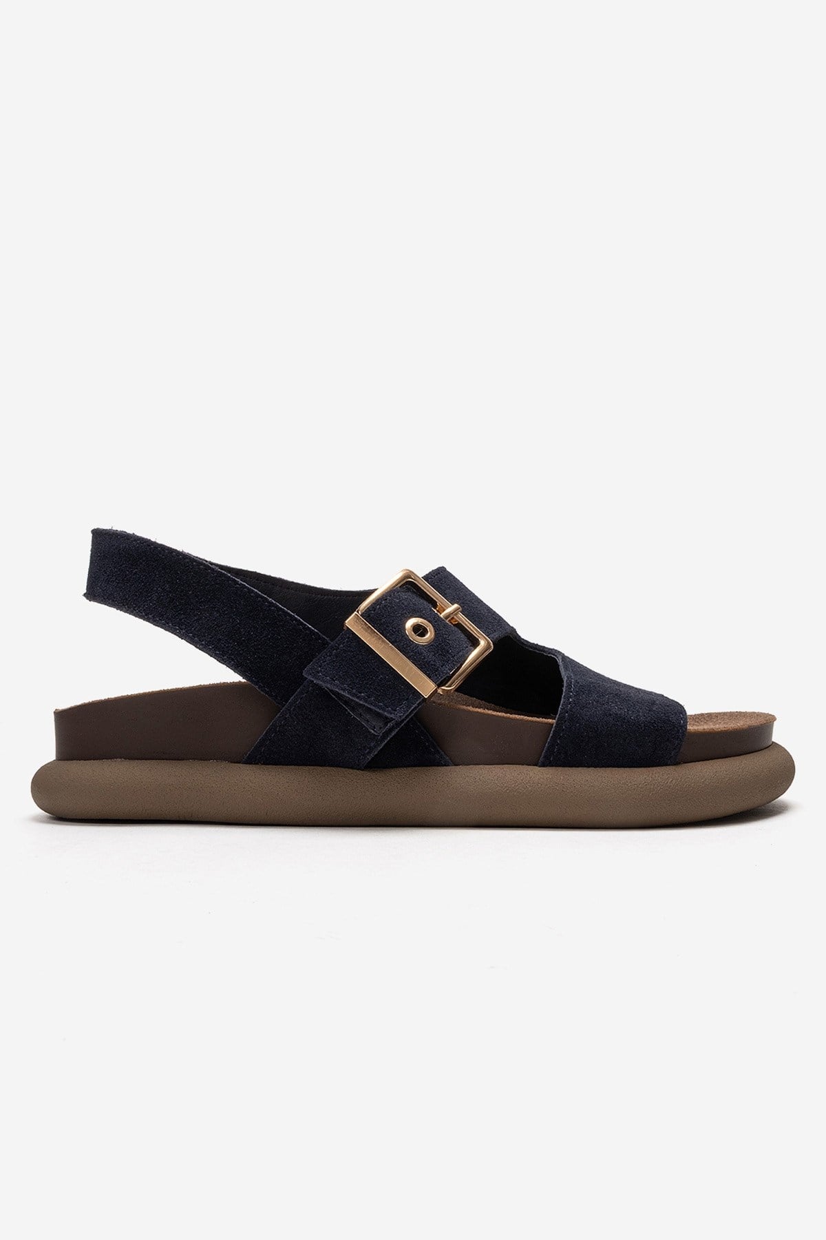 Jalven - Navy Genuine Suede Leather Sandal – heel view showing leather, suede, Vowalisse