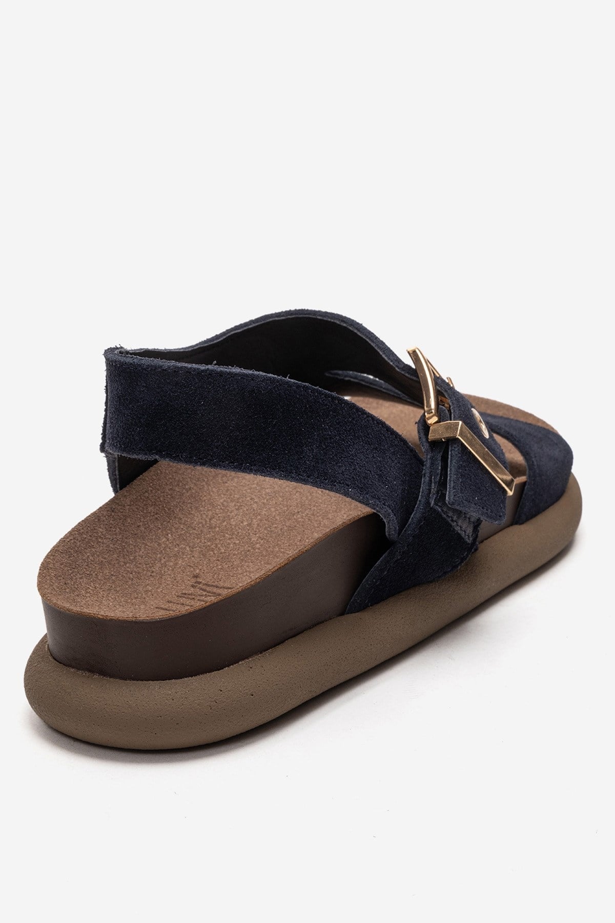 Jalven - Navy Genuine Suede Leather Sandal – back view showing leather, suede, Vowalisse