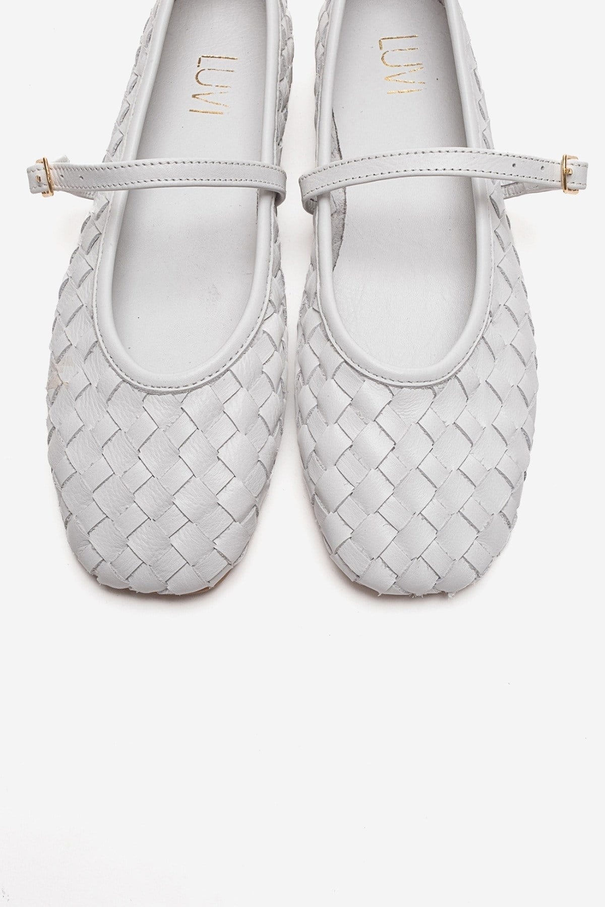 YEVORA - White Genuine Leather Mary Jane Ballet Flat – side view showing leather, white, Vowalisse
