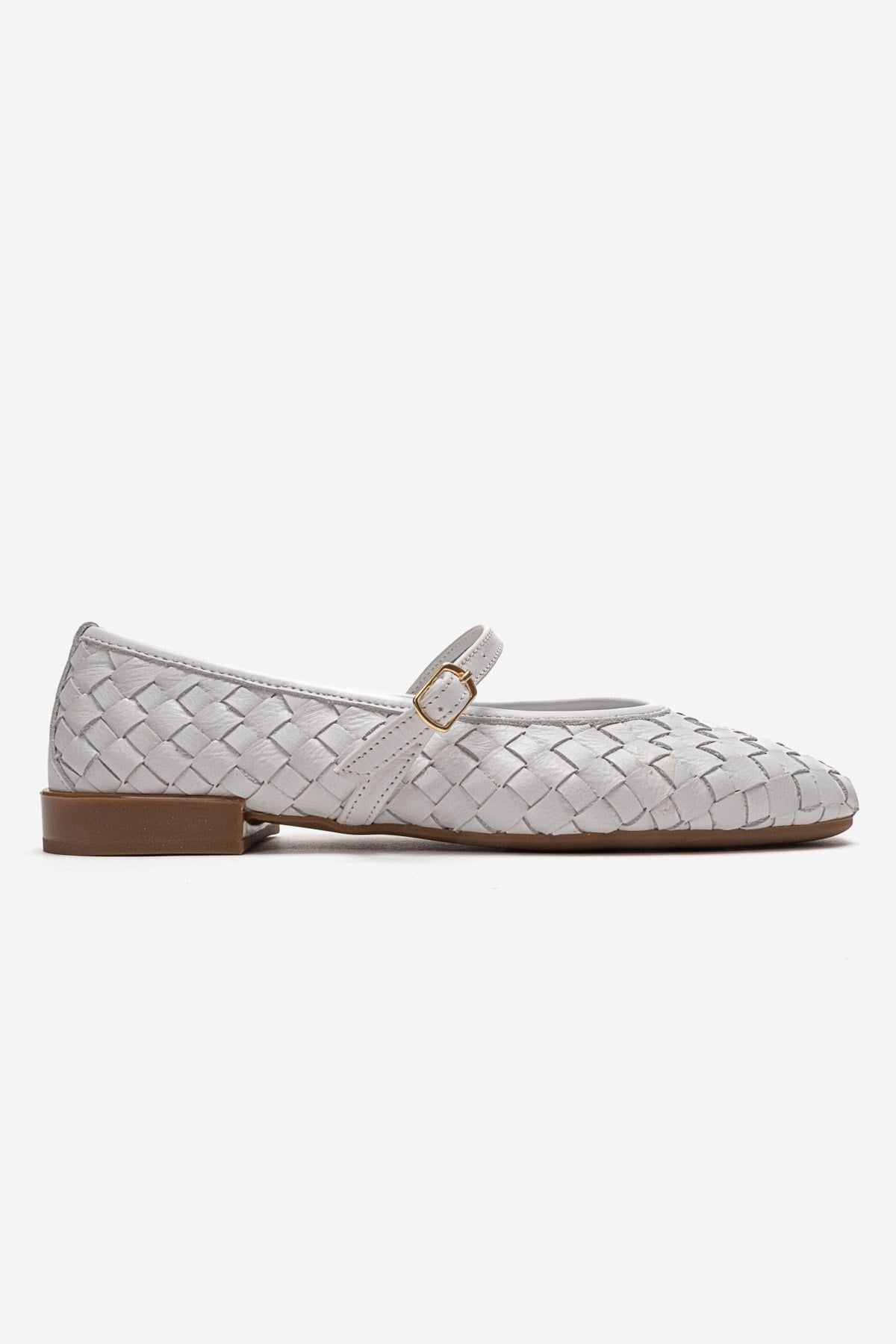 YEVORA - White Genuine Leather Mary Jane Ballet Flat – heel view showing leather, white, Vowalisse