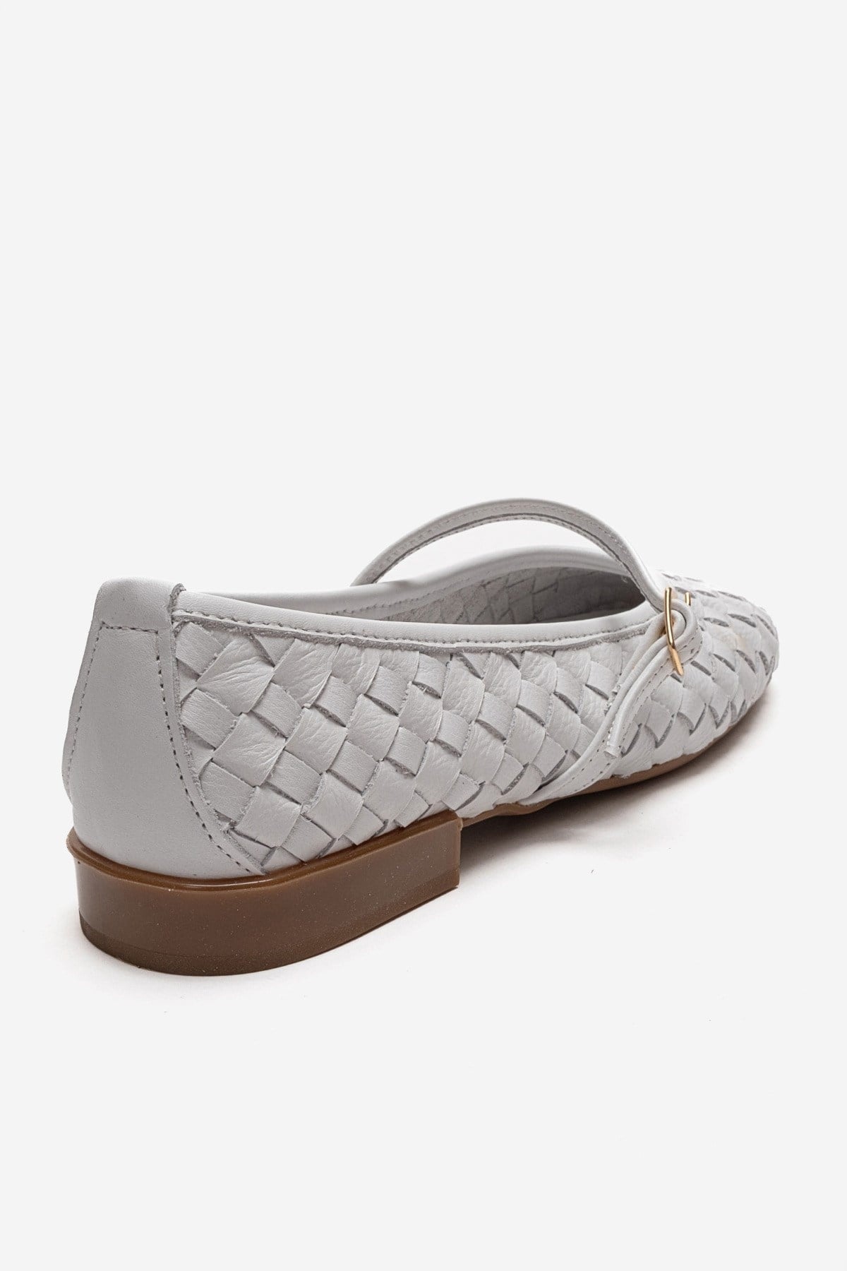 YEVORA - White Genuine Leather Mary Jane Ballet Flat – back view showing leather, white, Vowalisse