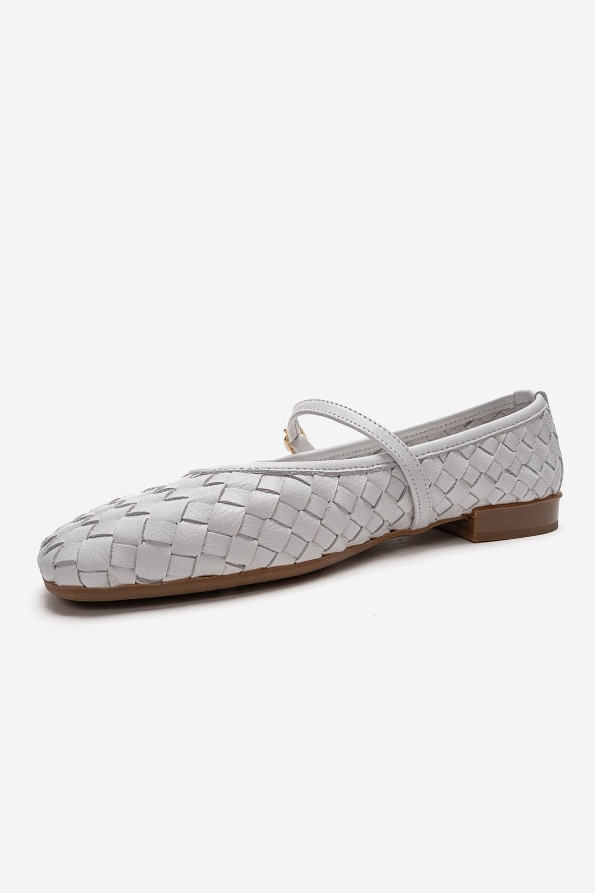 YEVORA - White Genuine Leather Mary Jane Ballet Flat – top view showing leather, white, Vowalisse