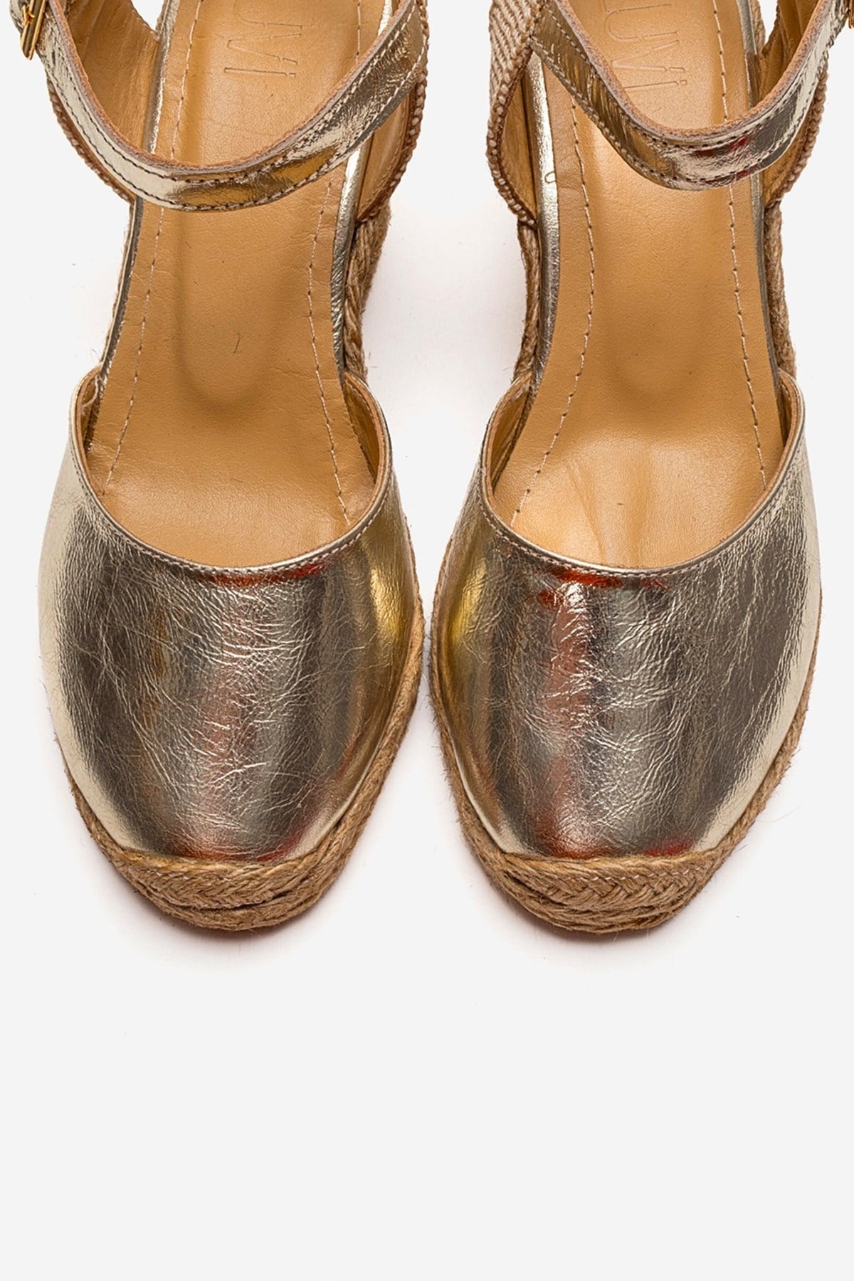 SINTA - Gold Genuine Leather Heeled Sandal – side view showing leather, gold, Vowalisse