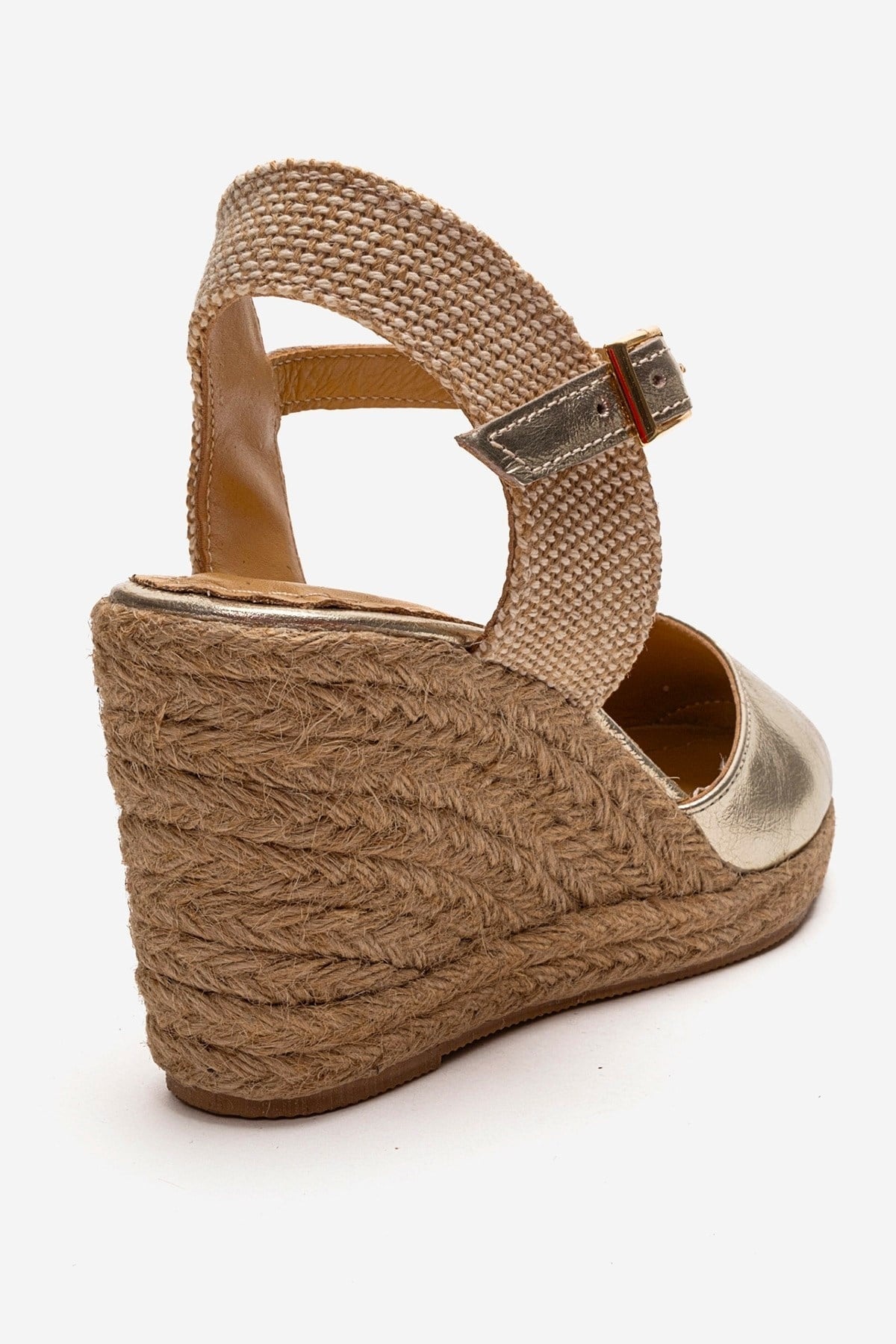 SINTA - Gold Genuine Leather Heeled Sandal – back view showing leather, gold, Vowalisse