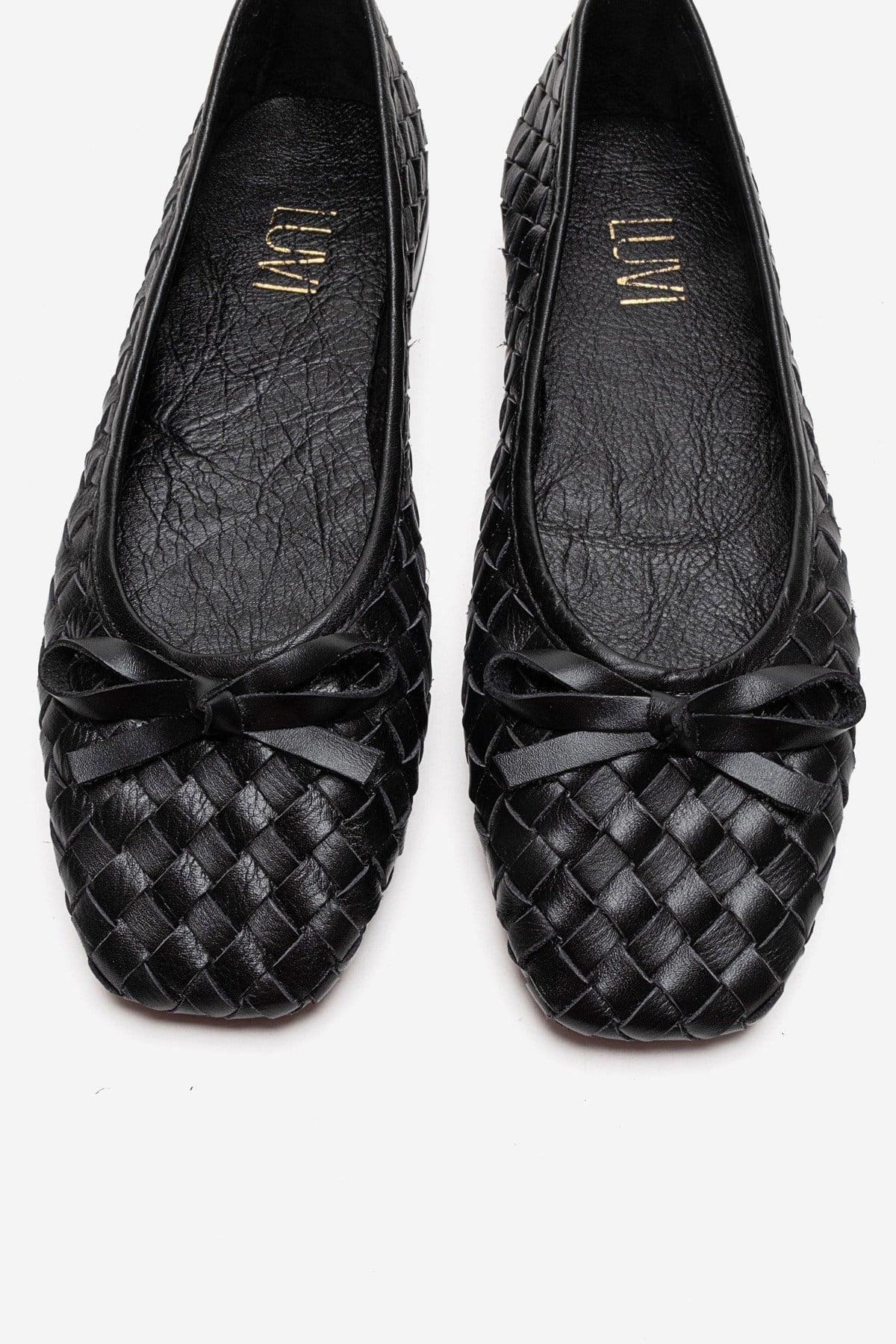 GAREN - Black Genuine Leather Ballet Flat – side view showing bow, leather, black, Vowalisse