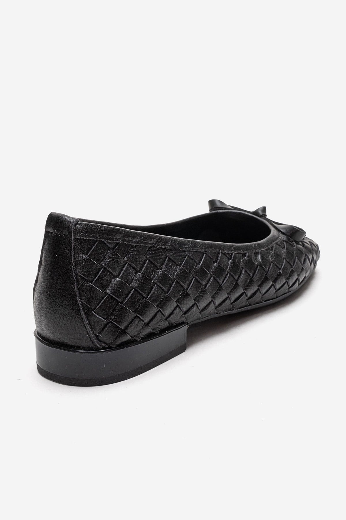 GAREN - Black Genuine Leather Ballet Flat – back view showing bow, leather, black, Vowalisse