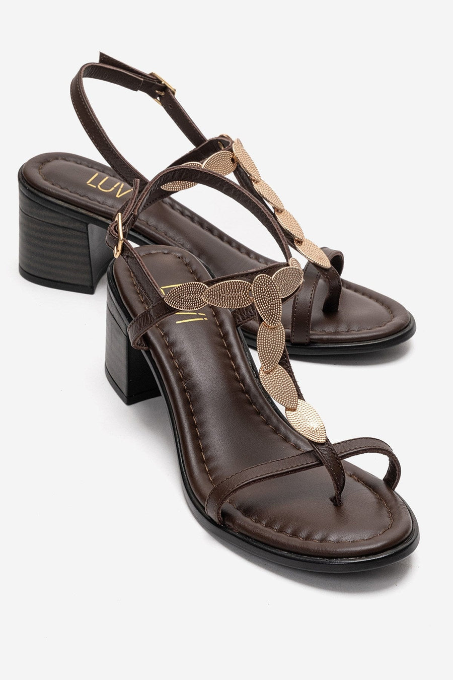 SERONA - Brown Genuine Leather Buckled Block Heel Sandal