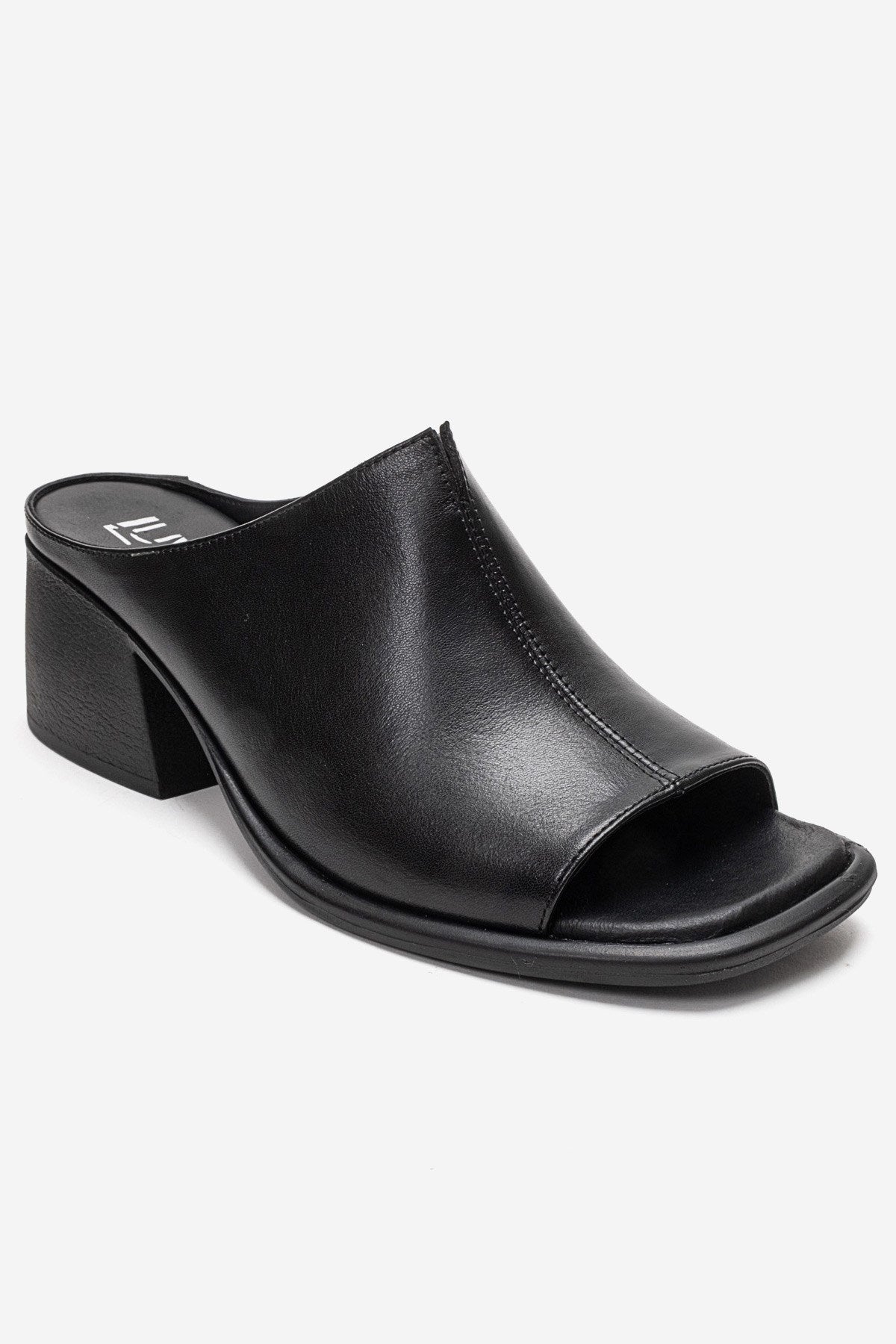 SOREX - Black Genuine Leather Block Heel Mule – side view showing leather, black, Vowalisse