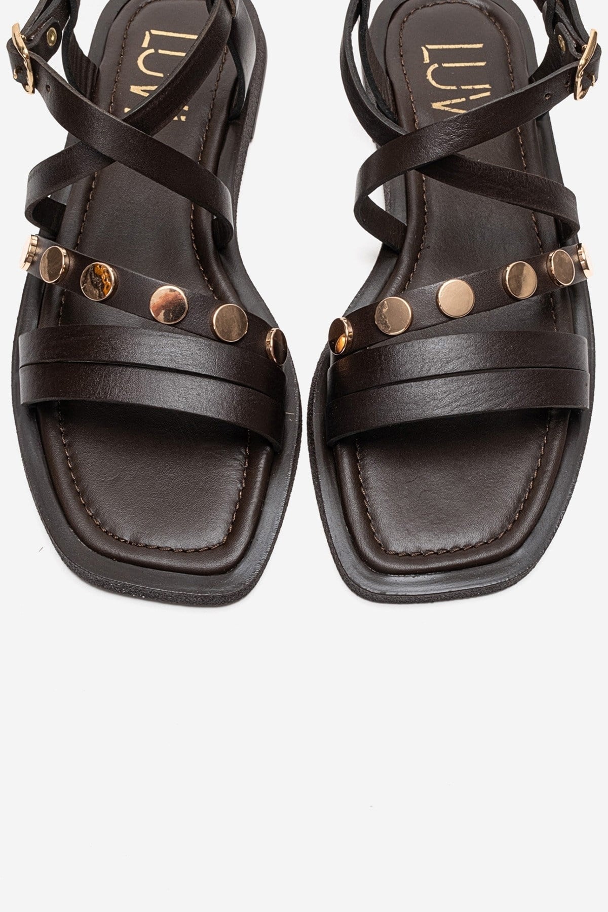 Poole - Brown Genuine Leather Multi-Strap Sandal – side view showing leather, Vowalisse
