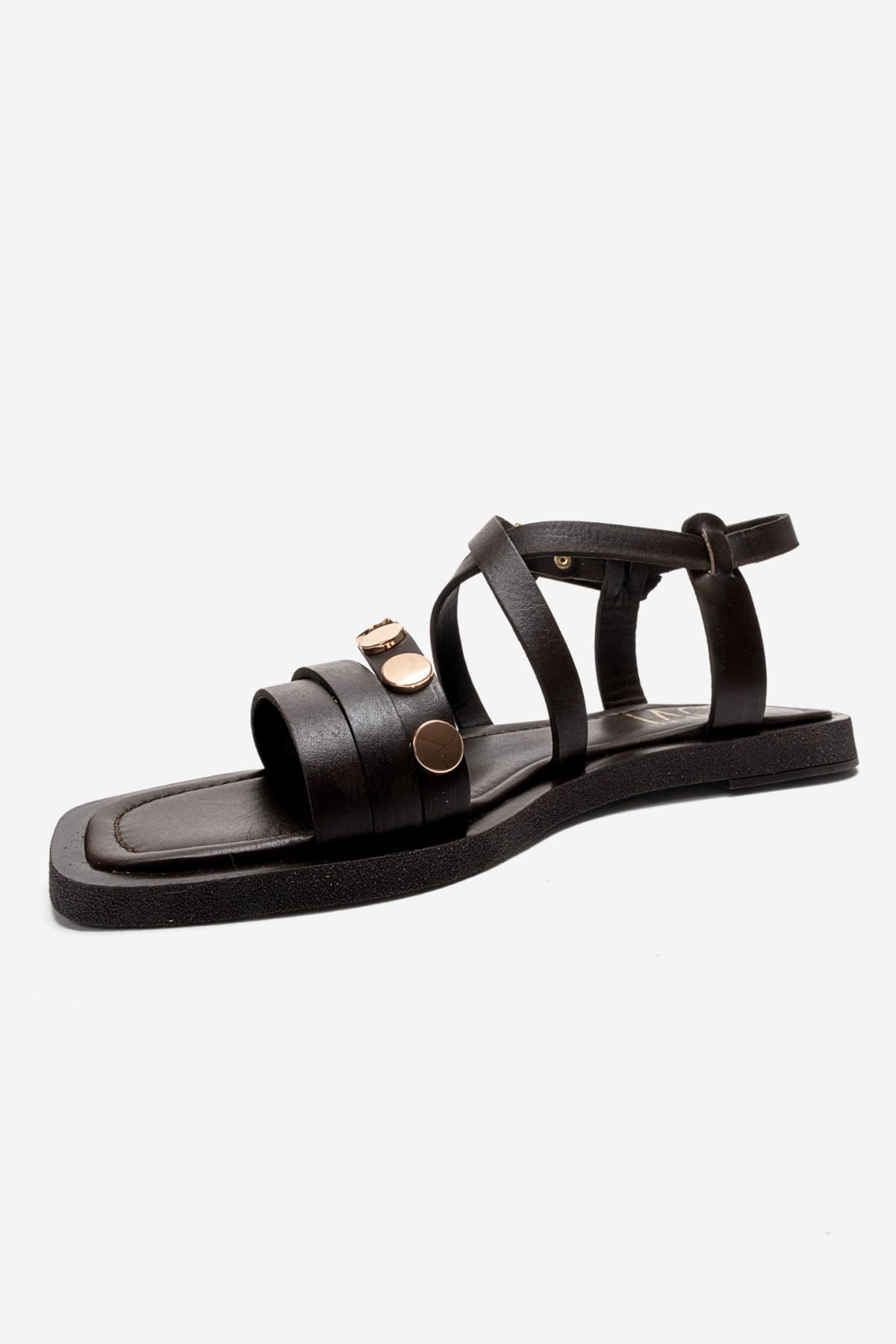 Poole - Brown Genuine Leather Multi-Strap Sandal – top view showing leather, Vowalisse