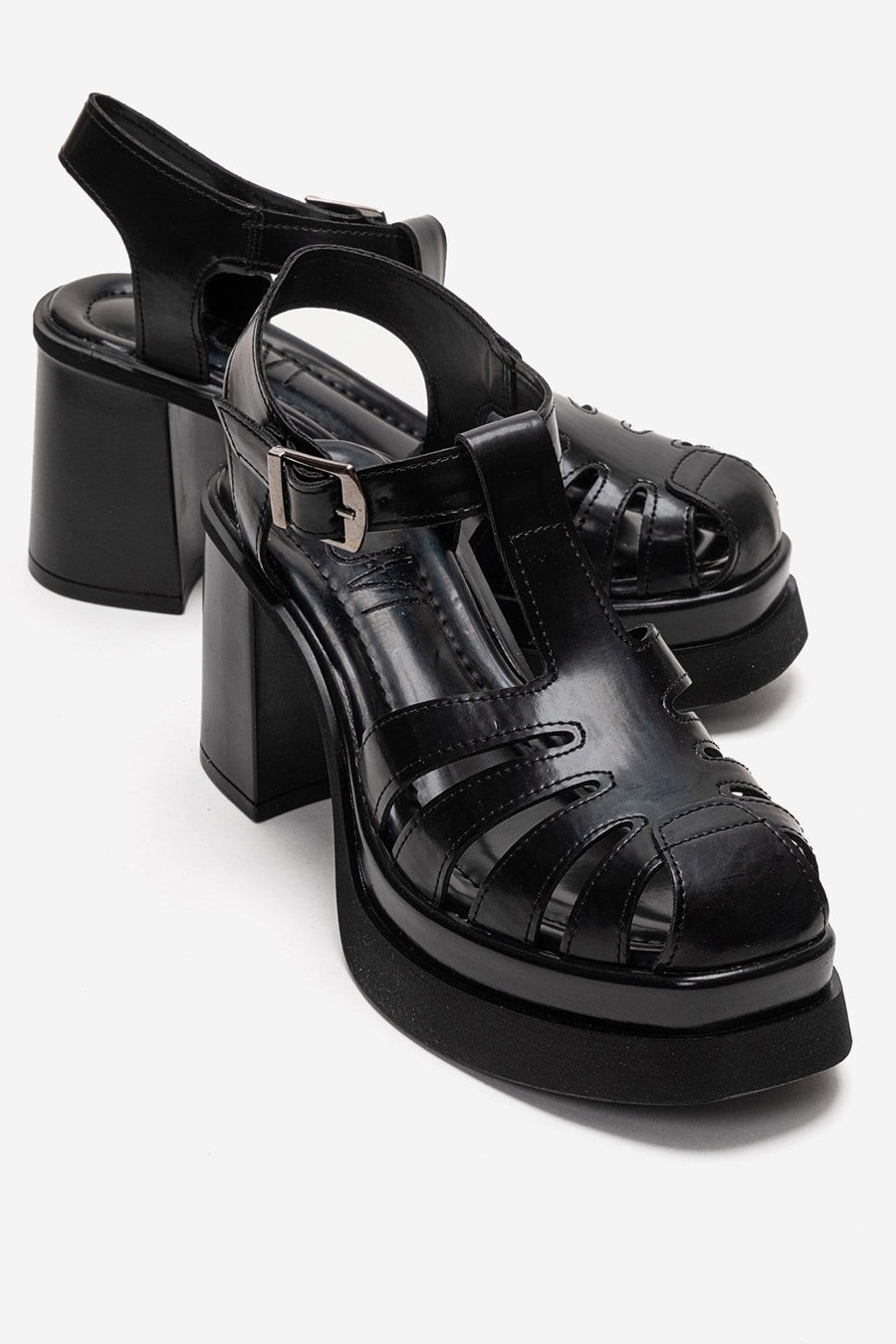 ROVENA - Black Platform Block Heel Sandal