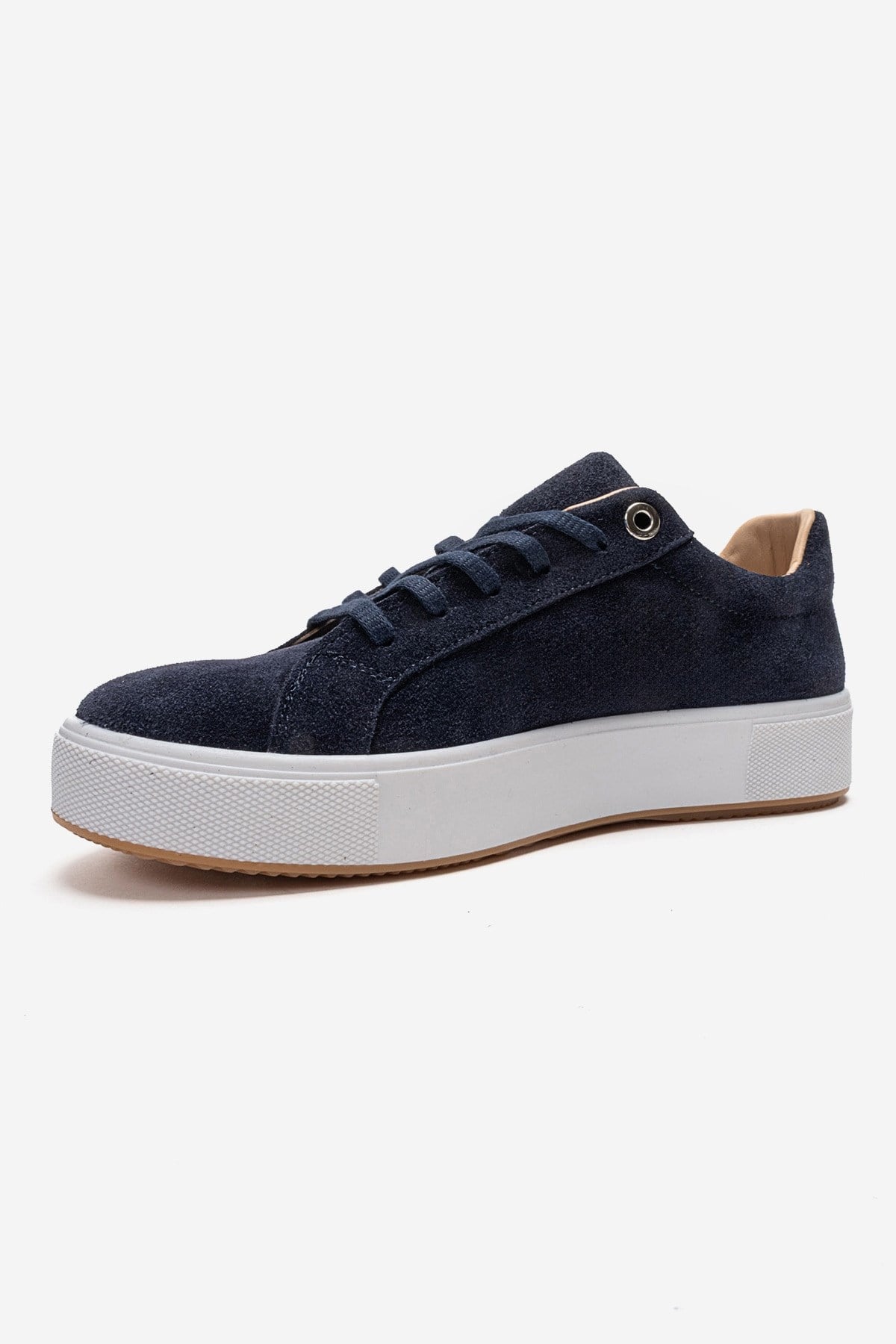 PALLEN - Navy Genuine Leather Casual Sneaker – top view showing leather, suede, Vowalisse