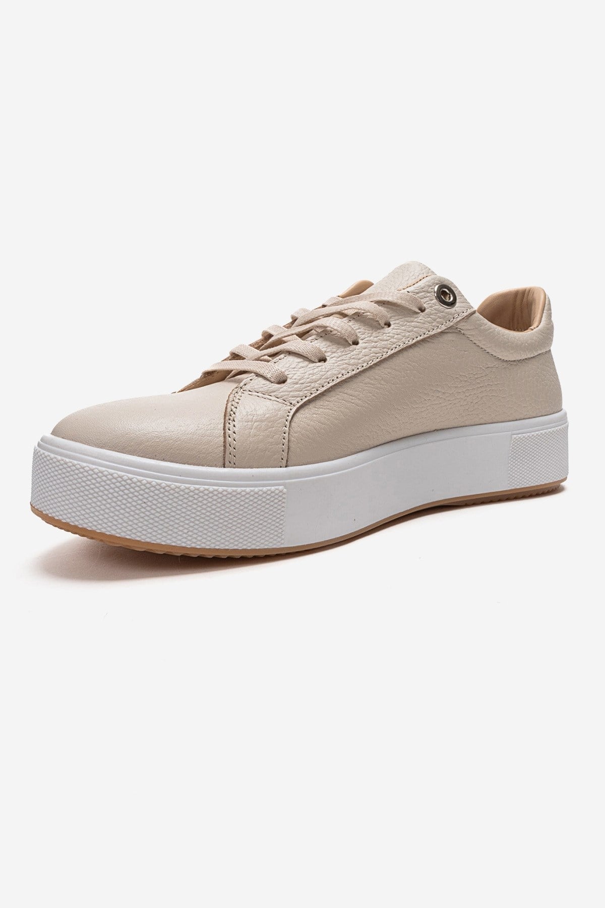 PALLEN - Beige Genuine Leather Casual Sneaker – top view showing leather, Vowalisse