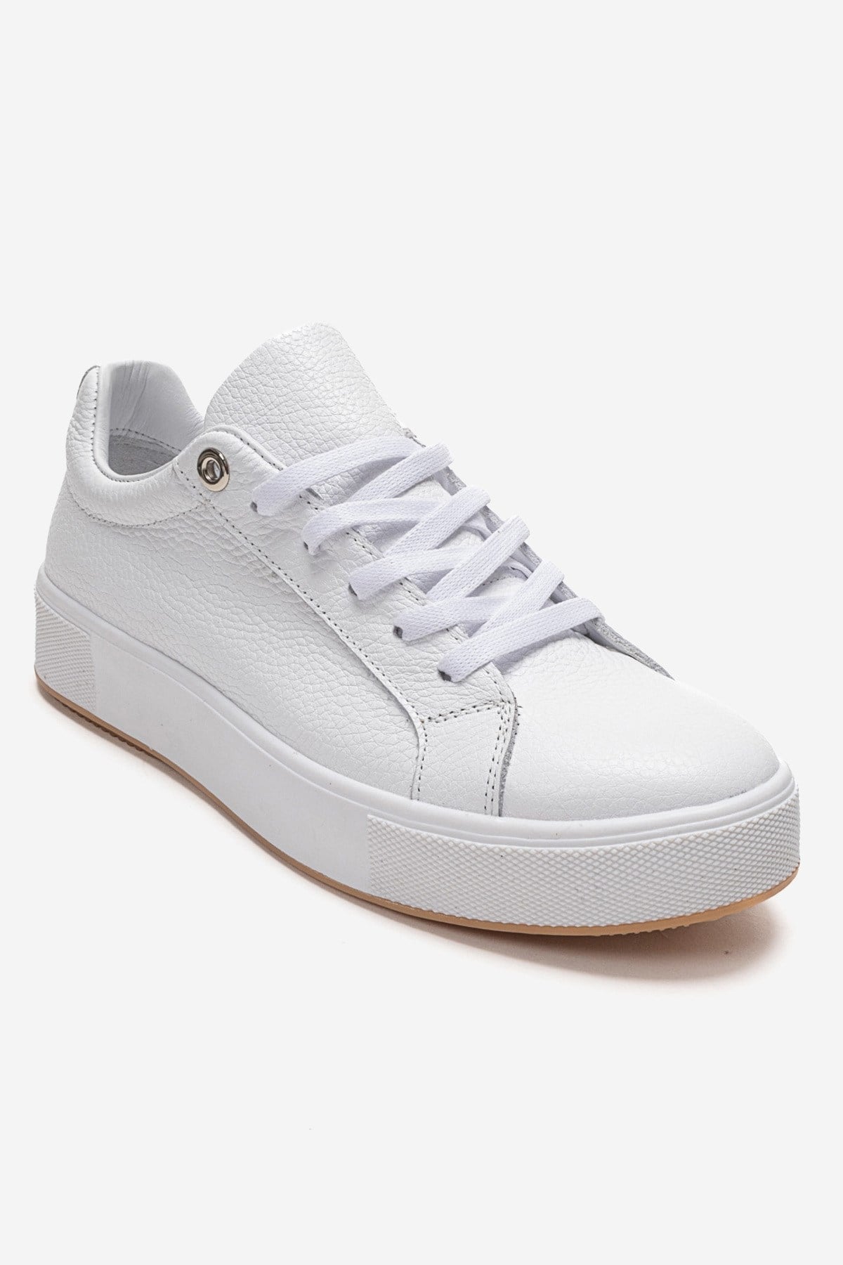 PALLEN - White Genuine Leather Casual Sneaker – detail view showing leather, white, Vowalisse