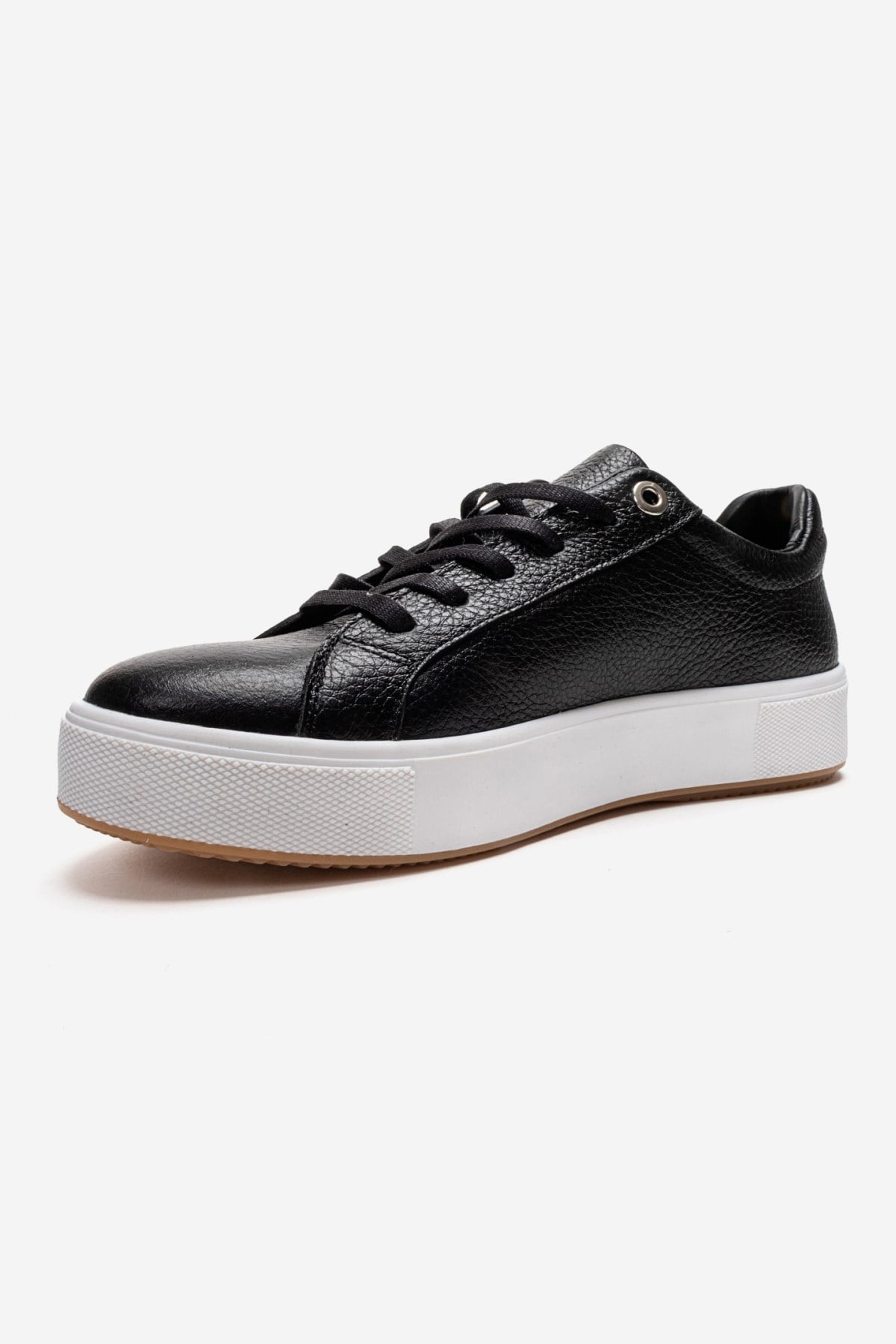 PALLEN - Black Genuine Leather Casual Sneaker – top view showing leather, black, Vowalisse