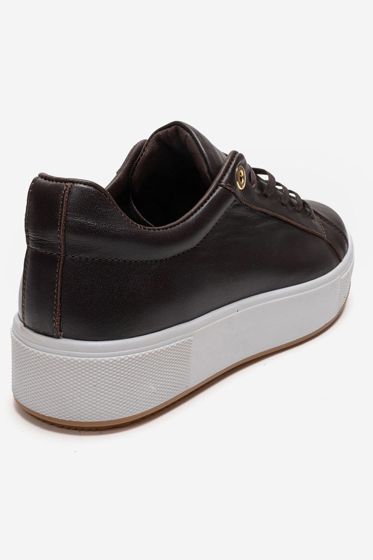 PALLEN - Brown Genuine Leather Sneaker – back view showing leather, red, Vowalisse