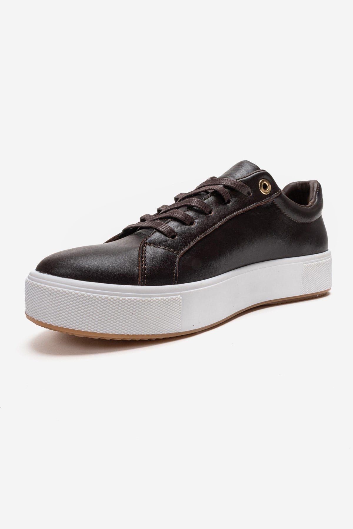 PALLEN - Brown Genuine Leather Sneaker – top view showing leather, red, Vowalisse