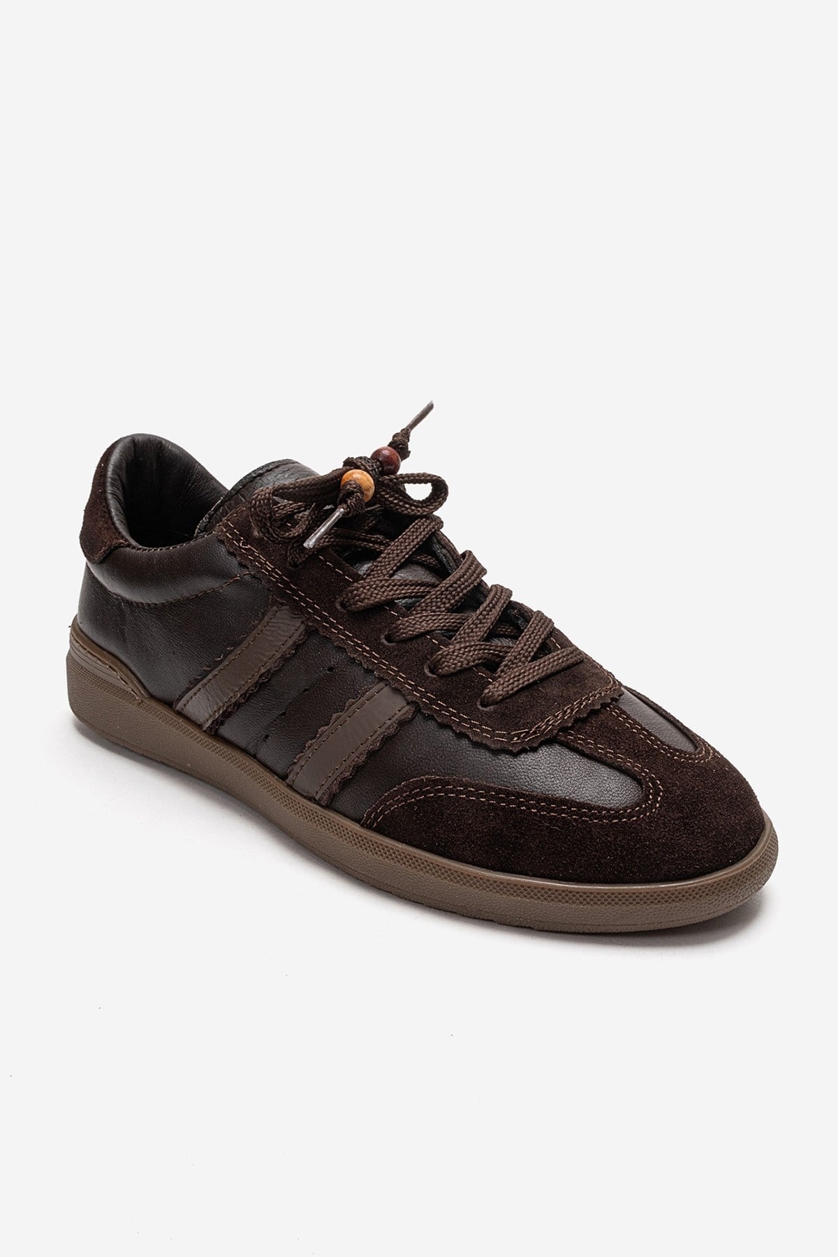 ARDIX - Brown Genuine Leather Sneaker – detail view showing lace, leather, suede, Vowalisse